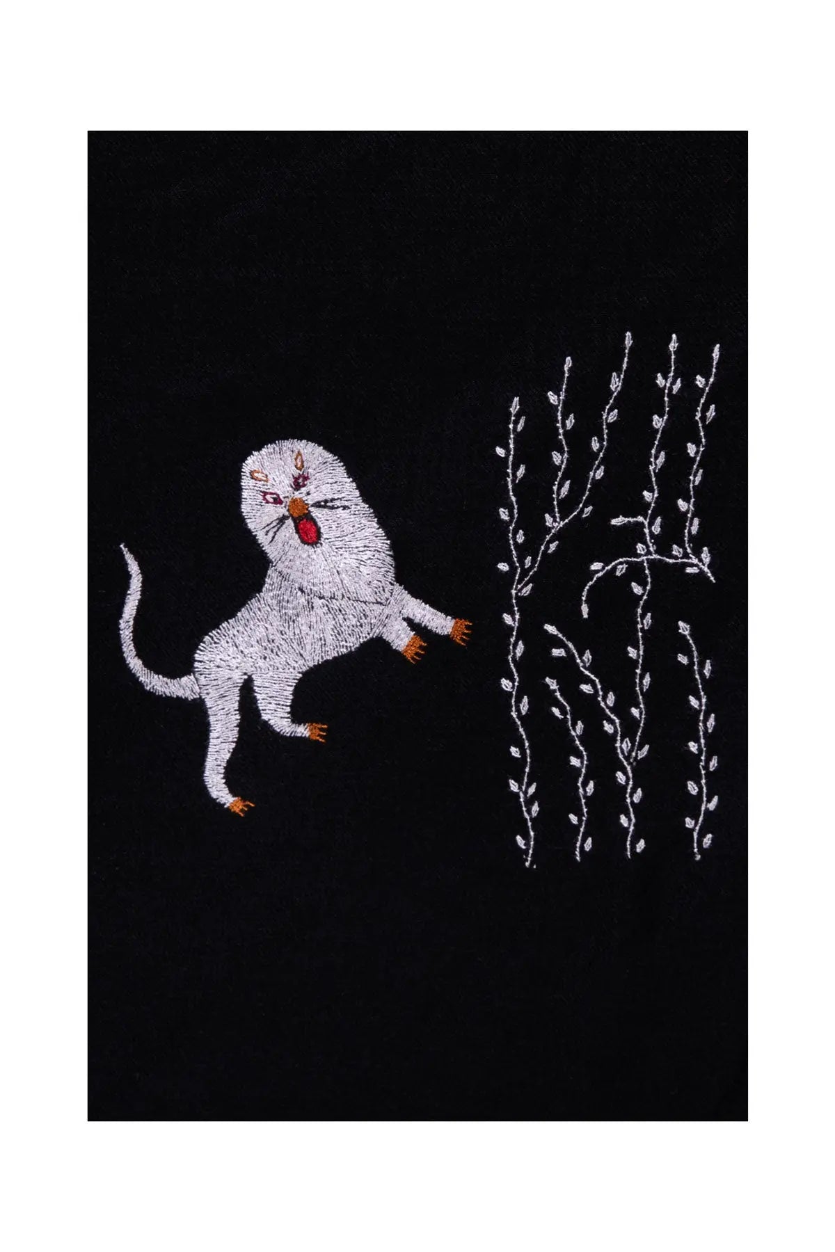 Lion Embroidered Pashmina Shawl - Black Debonnaire