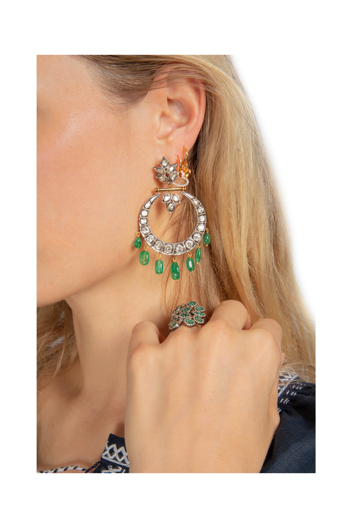 Diamond & Emerald Hoop Earrings