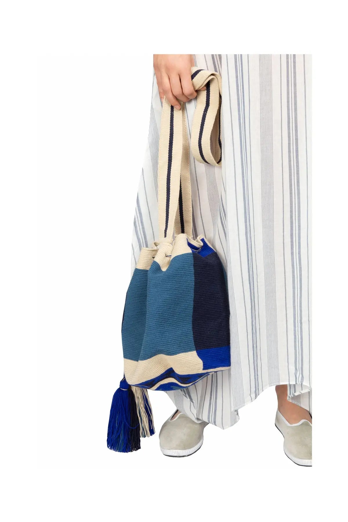 Large Crossbody Bag - Blue & Beige Guanabana