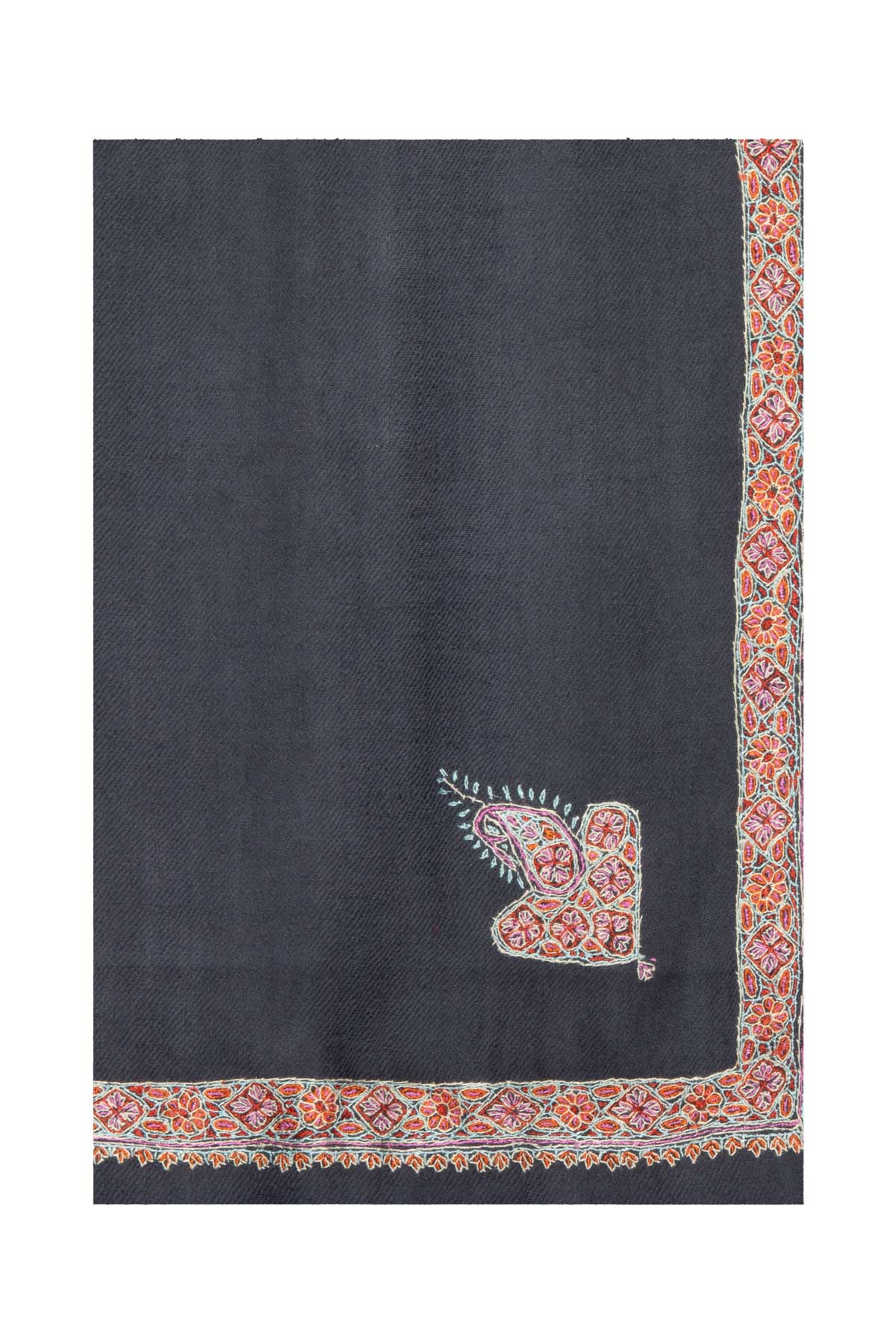 Border Embroidered Cashmere Pashmina Shawl- Grey