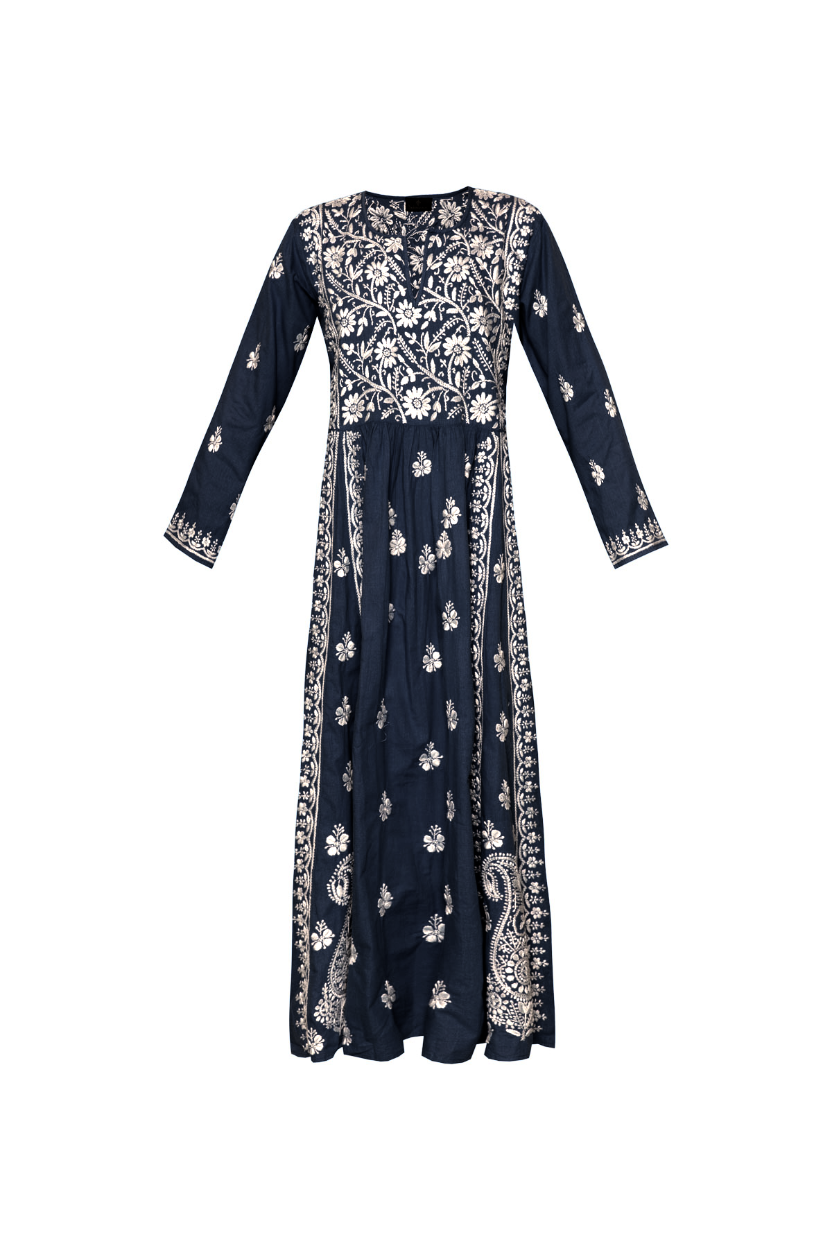 Cotton Embroidered Dress - Indigo