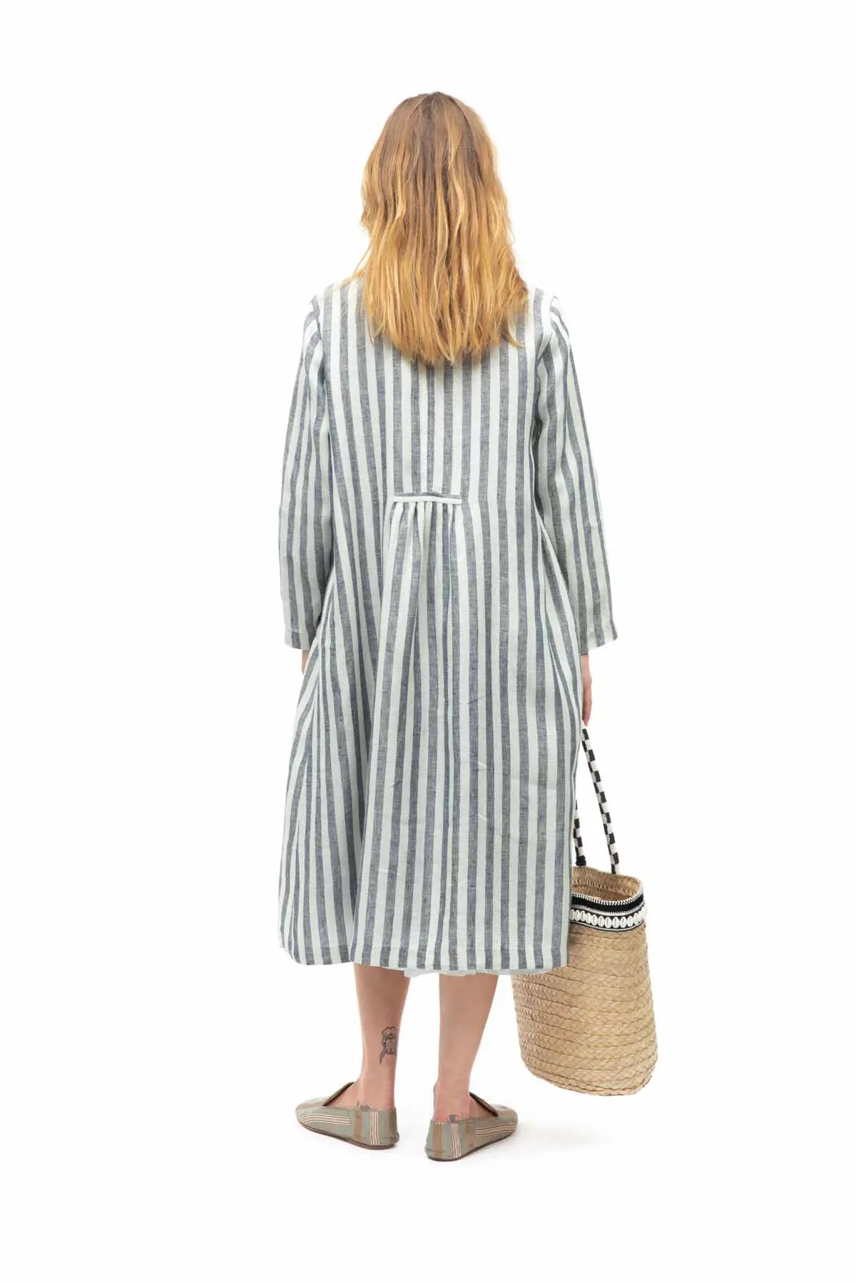Monaco Stripe Linen Coat - Teal Eka