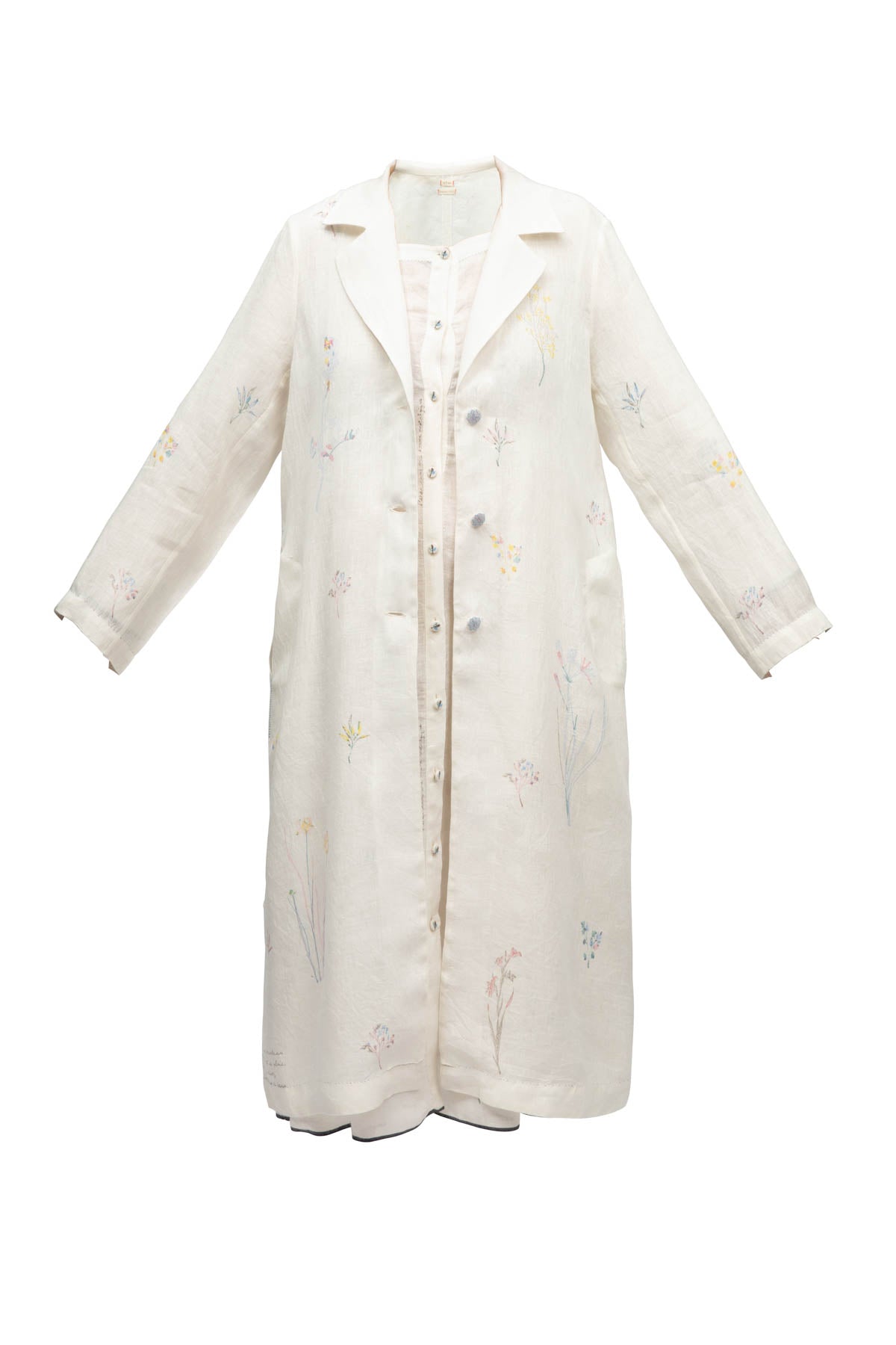 Monaco Floral Linen Coat - White