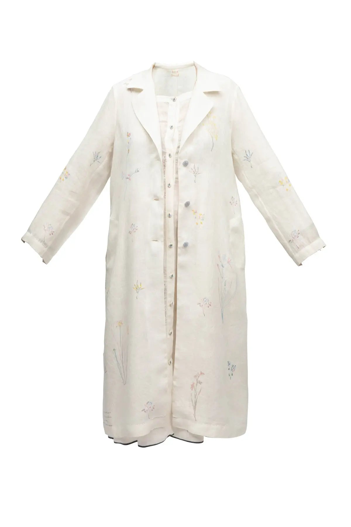 Monaco Floral Linen Coat - White Eka