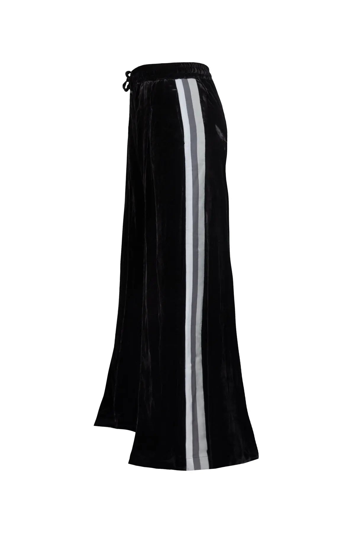 Extra Wide Velvet Joggers - Black & Grey Stripes Serena Bute