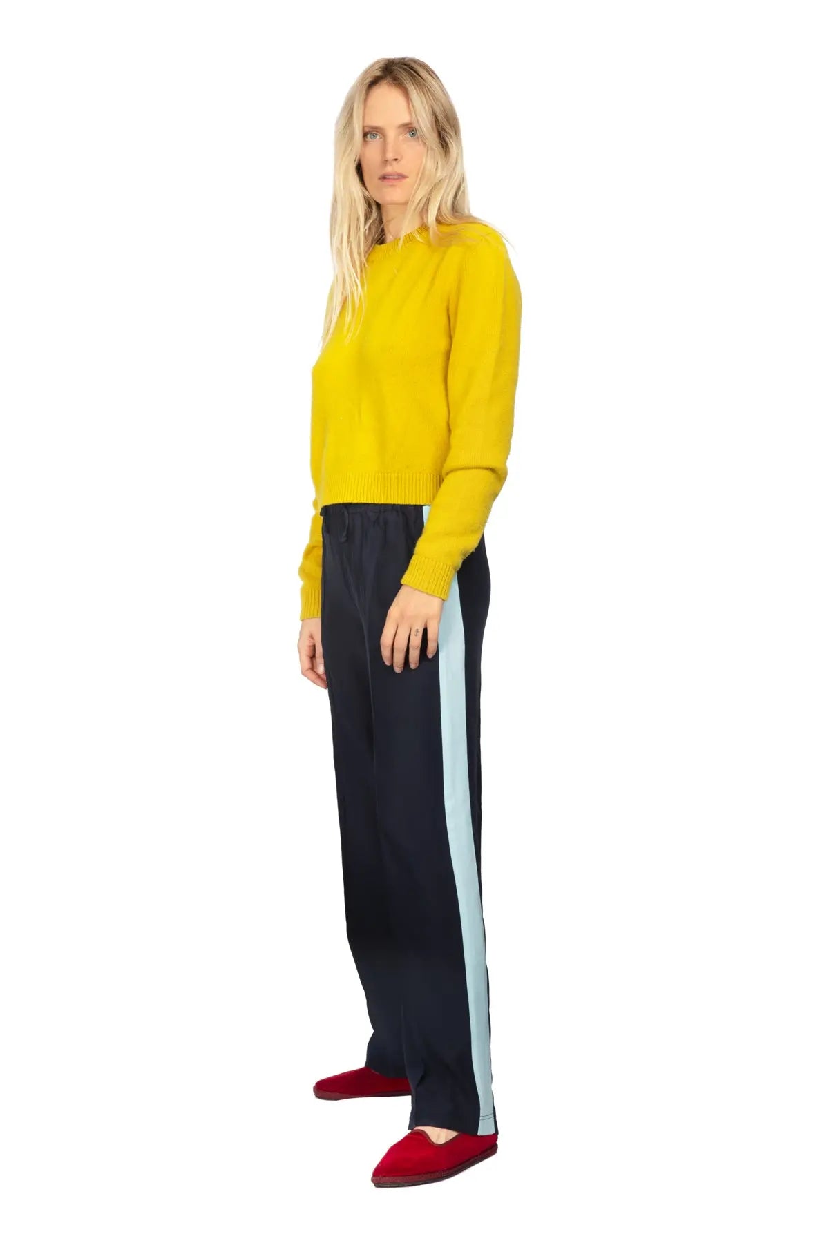Classic Silk Joggers - Navy With Baby Blue Stripe Serena Bute