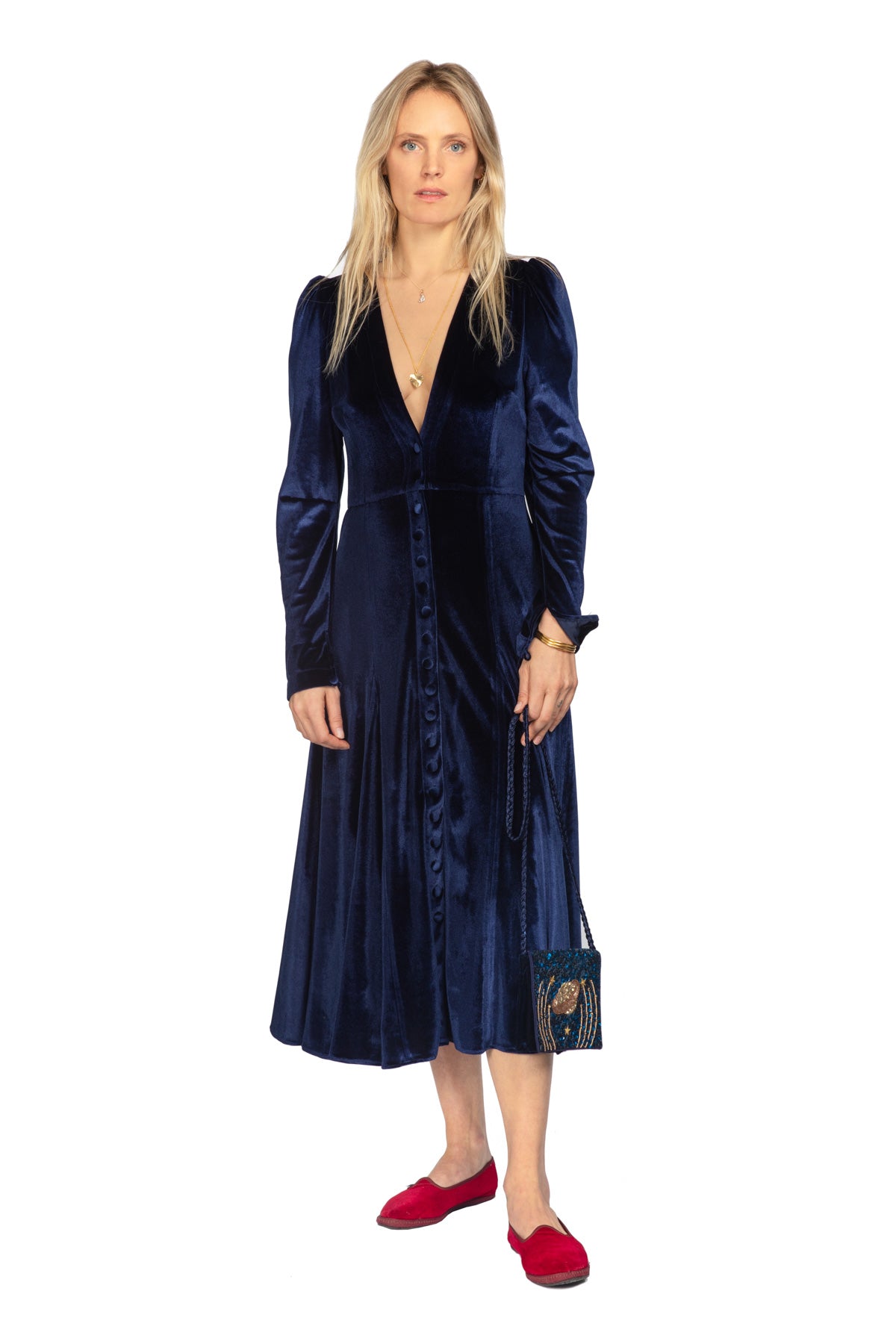 Jemima Velvet Dress - Navy