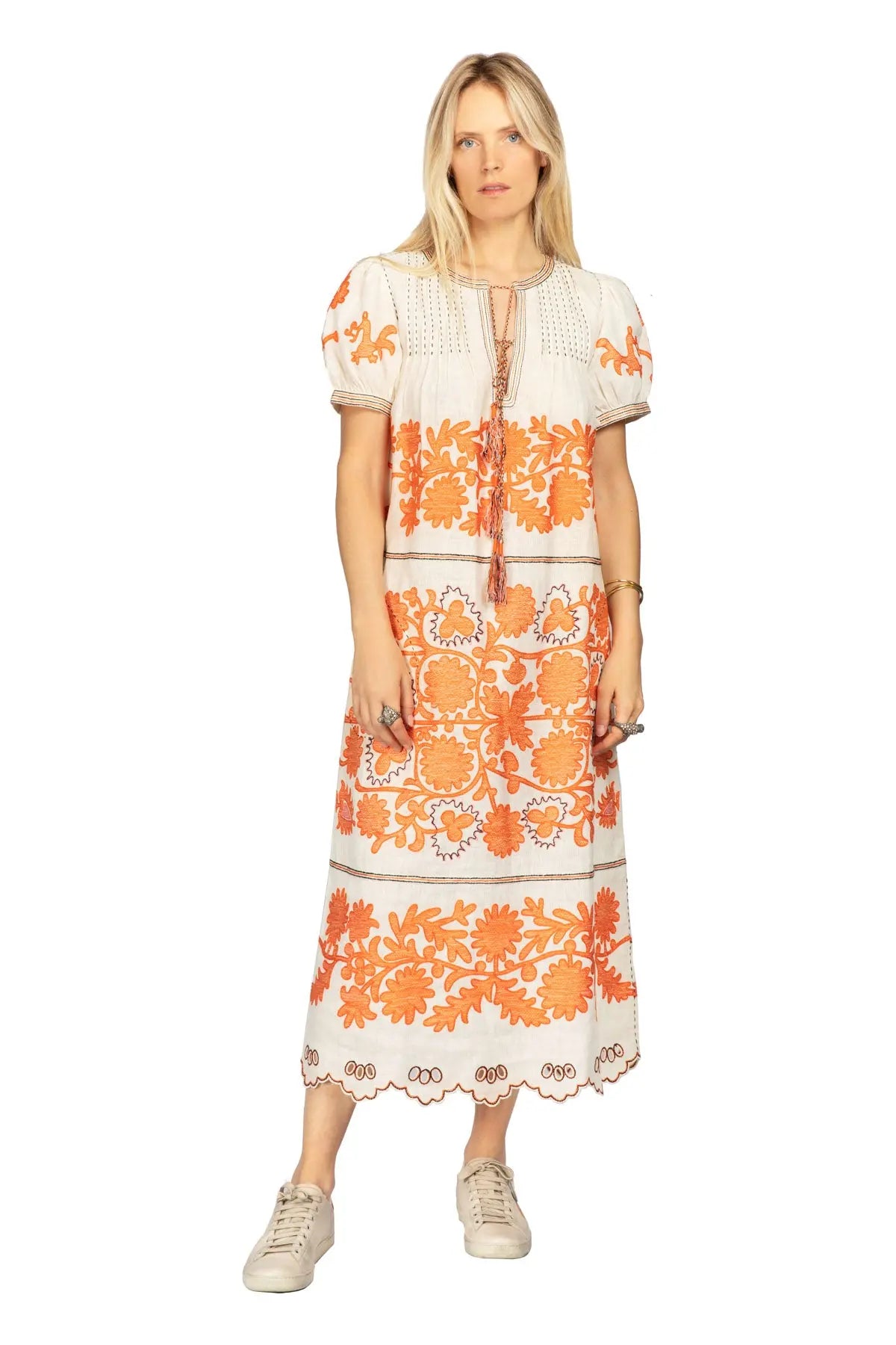 Petra Midi Dress - Cream & Orange Vita Kin