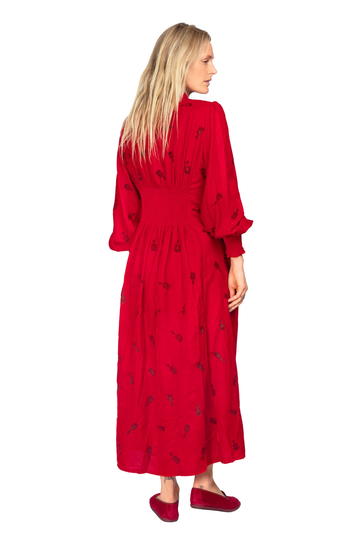 Velvet Boho Guitar Dress - Red