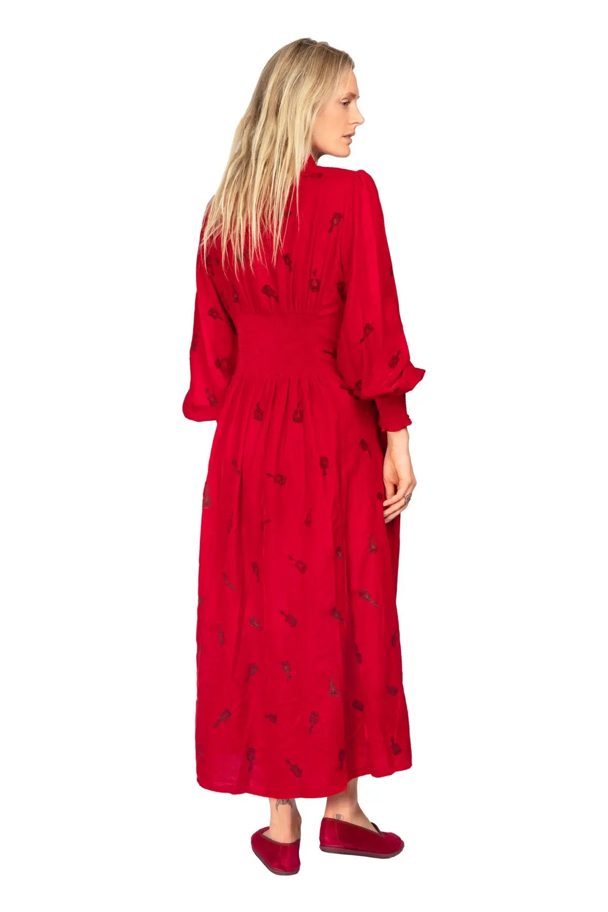 Velvet Boho Guitar Dress - Red Debonnaire