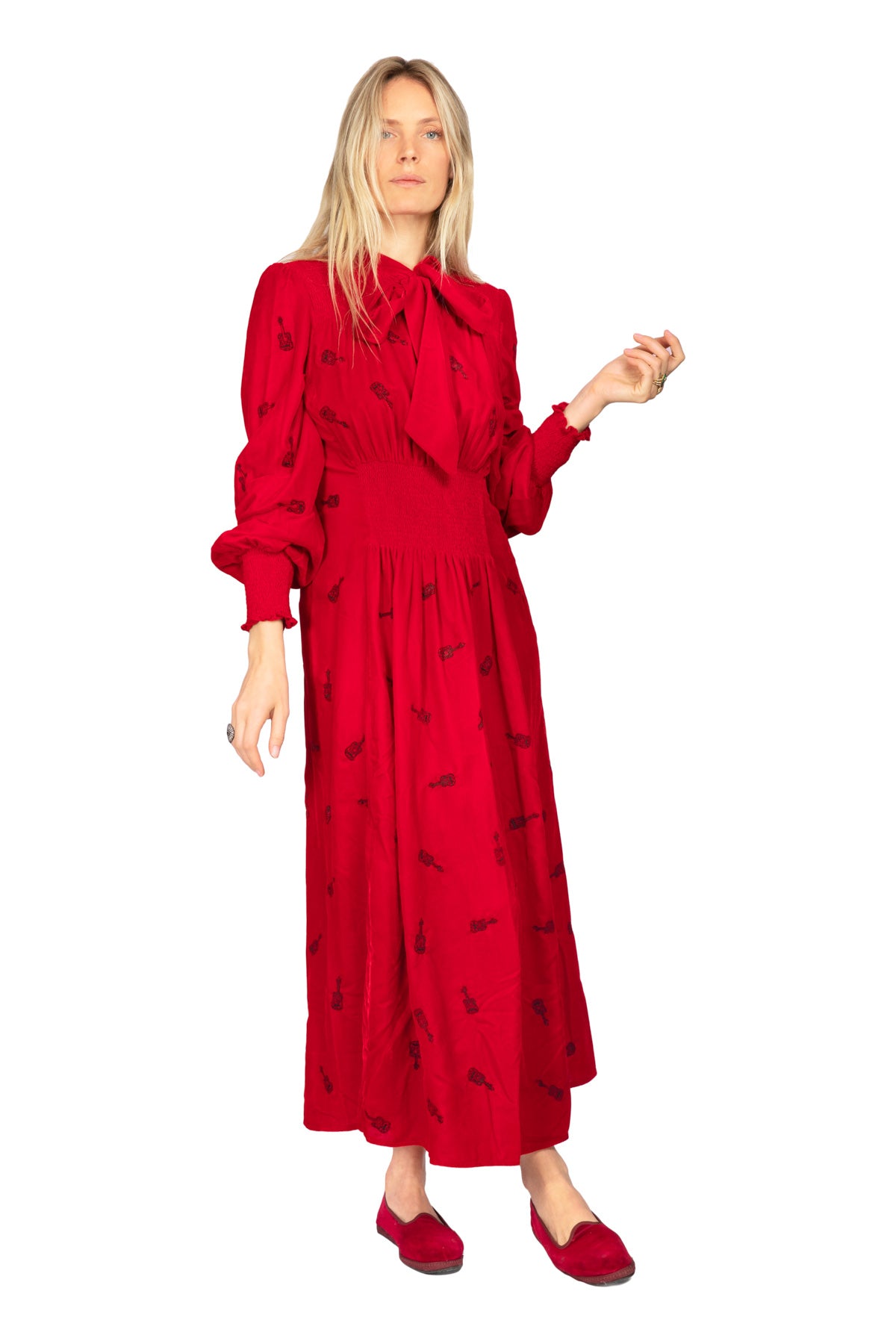 Velvet Boho Guitar Dress - Red