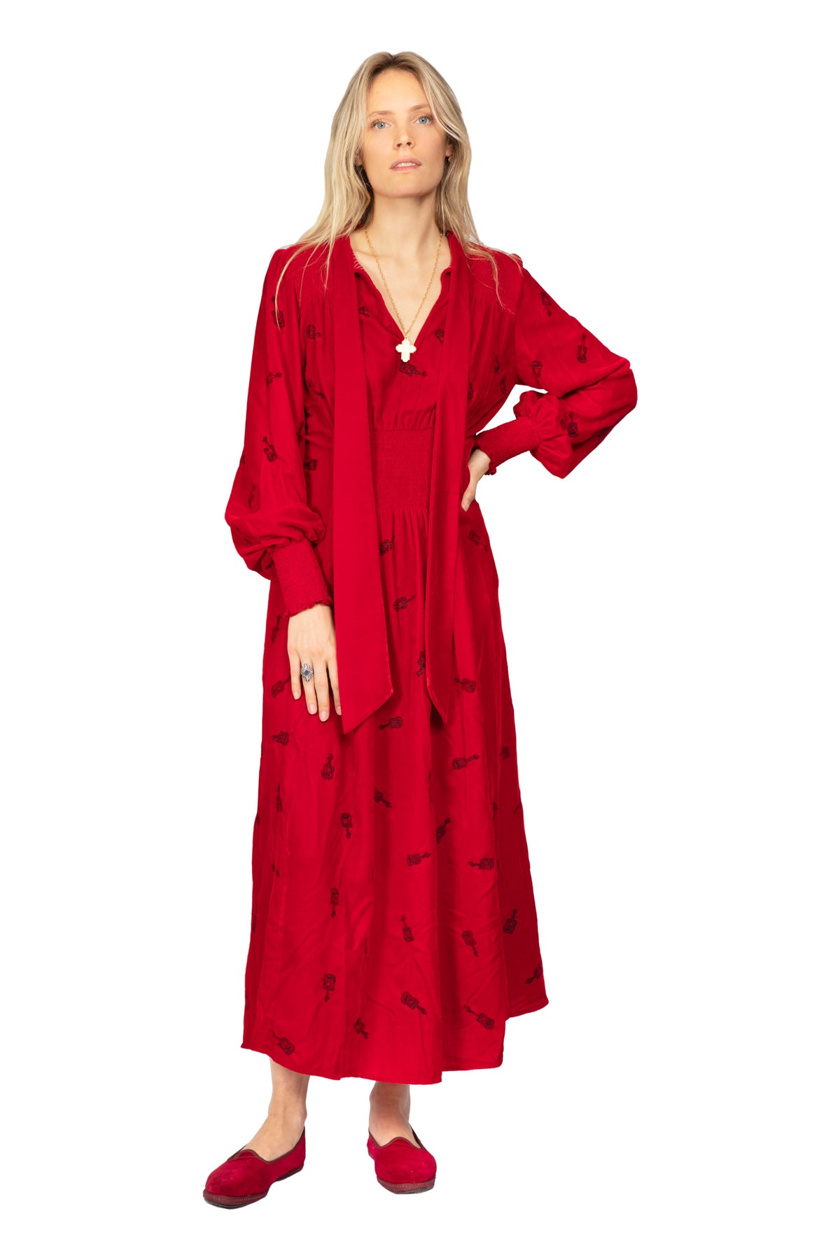 Velvet Boho Guitar Dress - Red