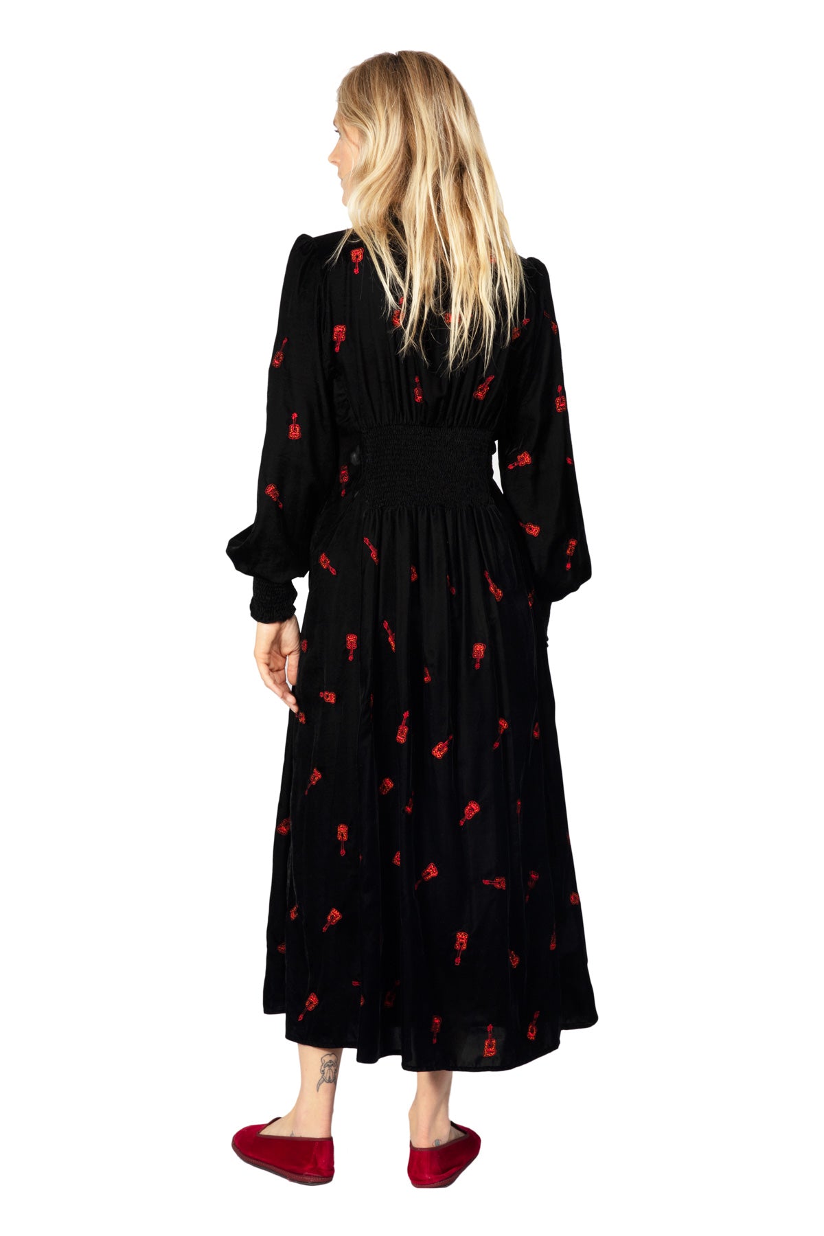Velvet Boho Guitar Dress - Black