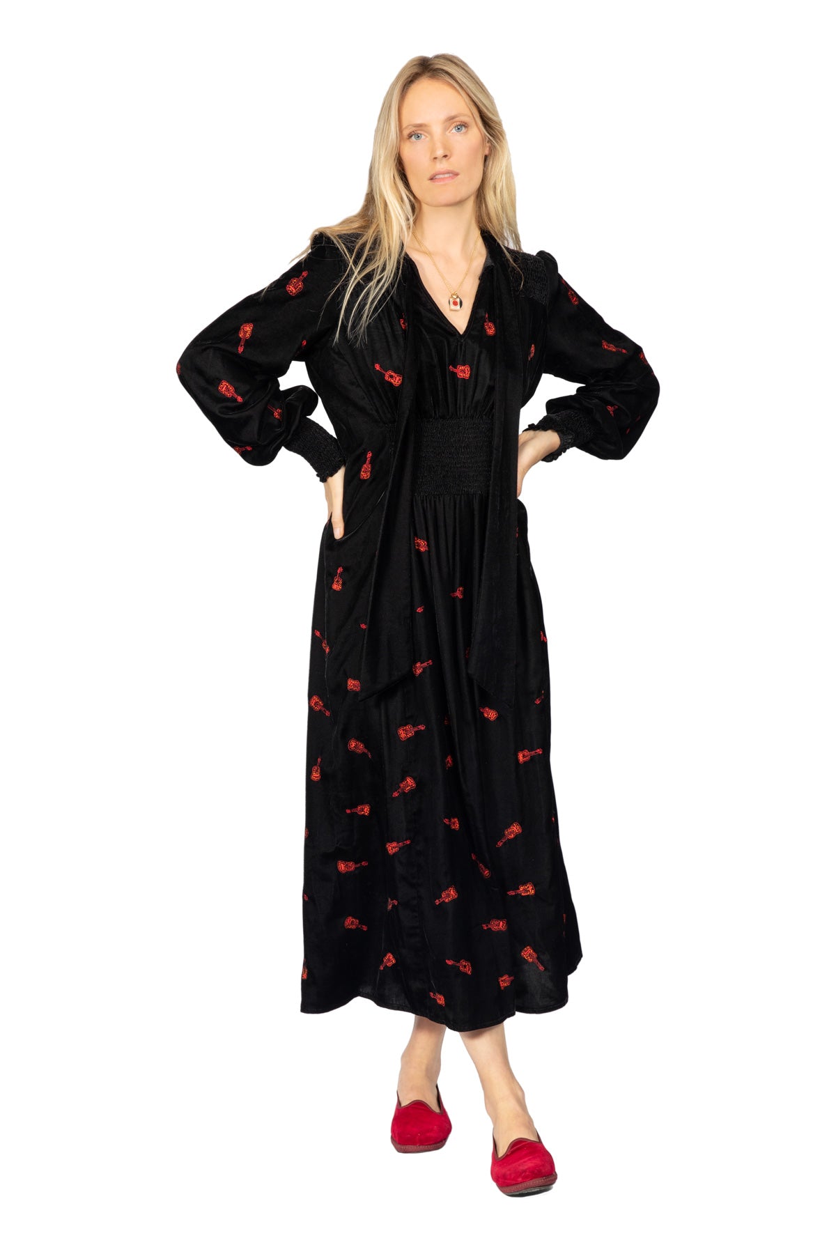 Velvet Boho Guitar Dress - Black