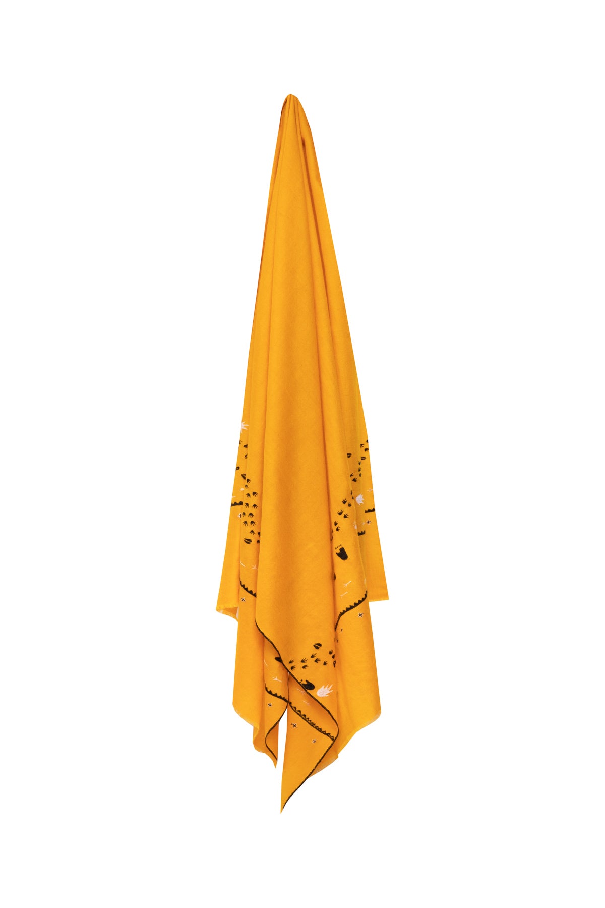 Footprints Embroidered Pashmina Shawl - Yellow