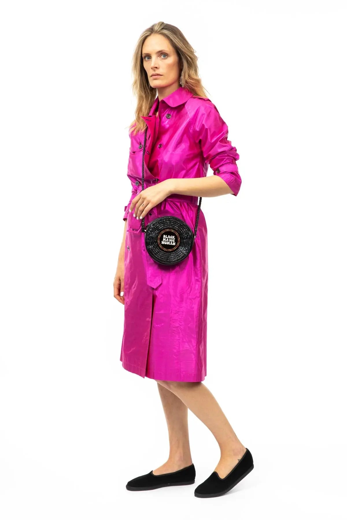 Metallic Silk Trench - Fuchsia Debonnaire