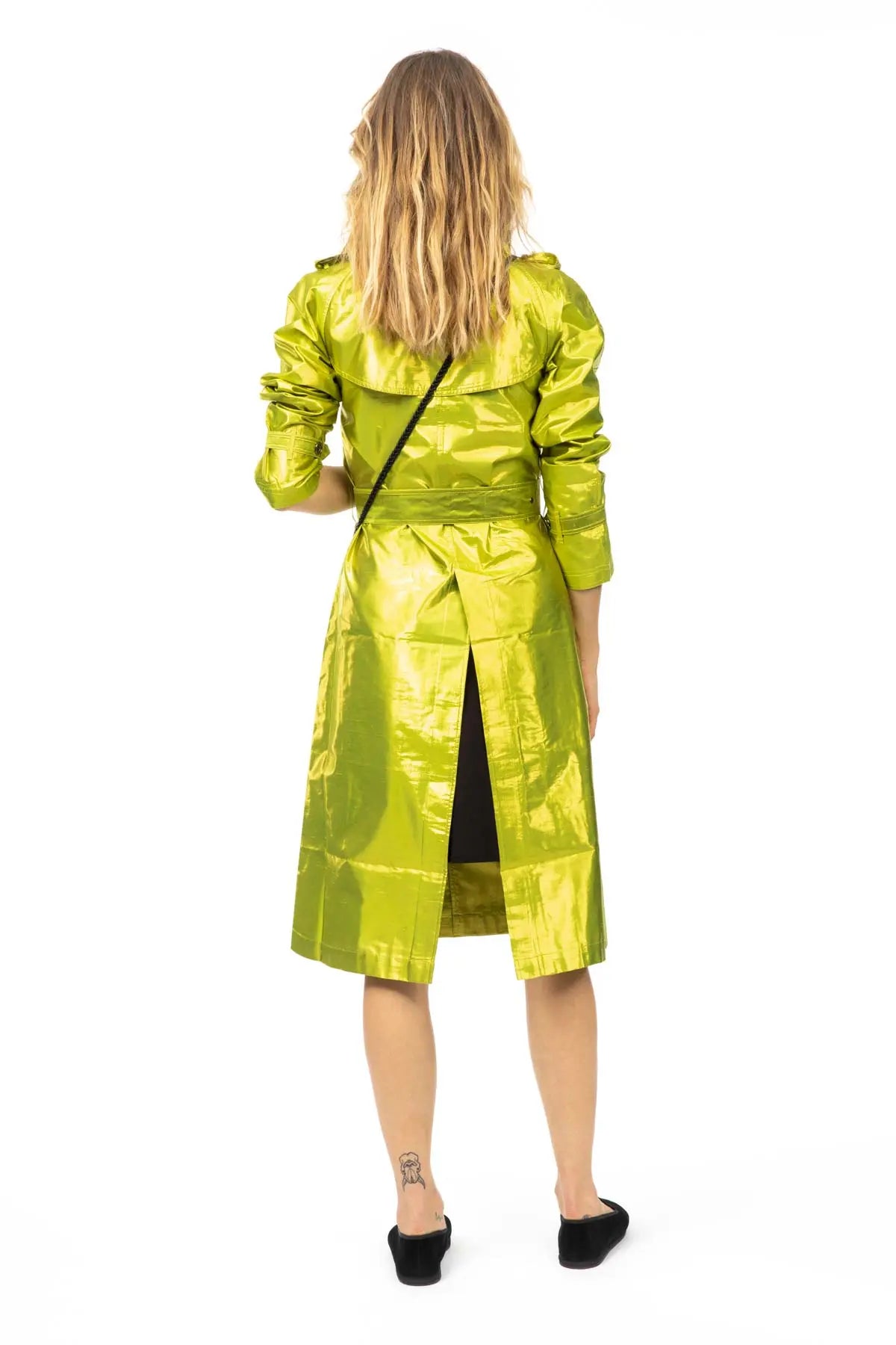 Metallic Silk Trench - Green Gold Debonnaire
