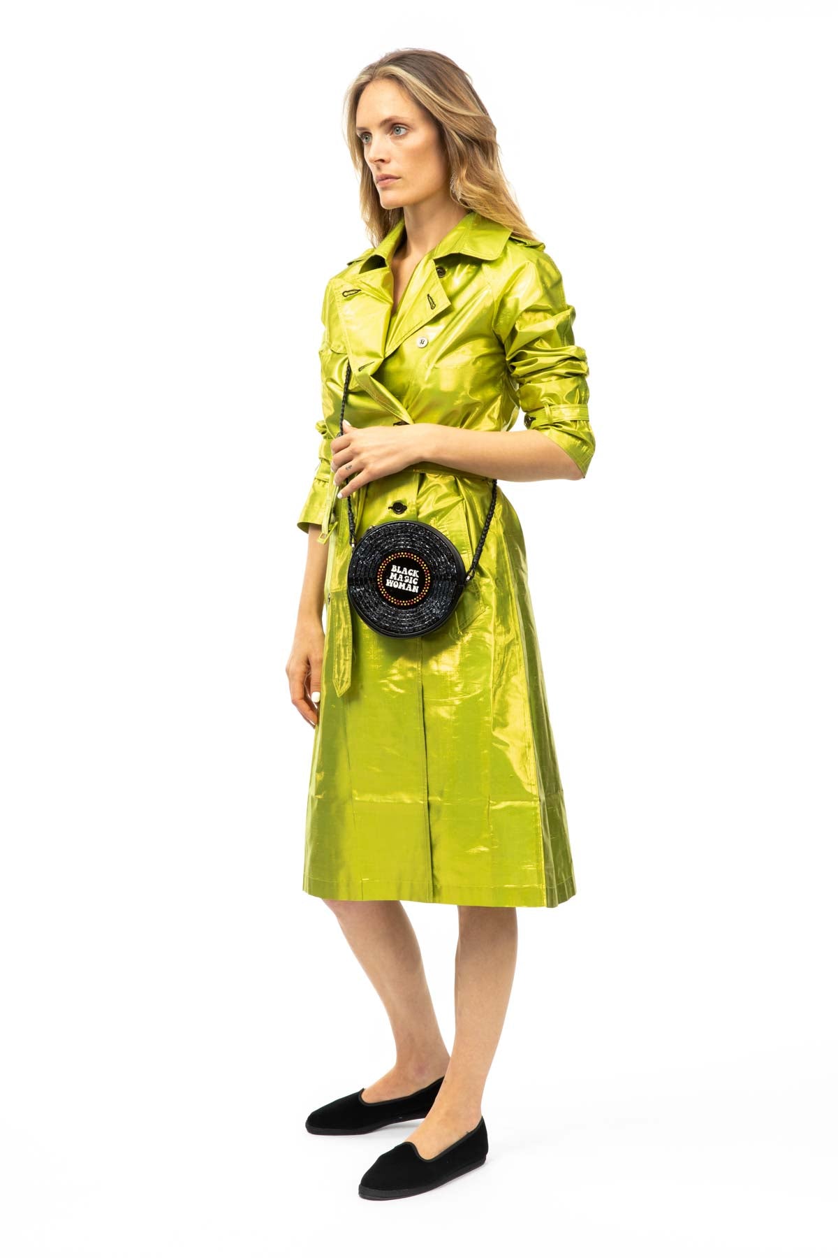 Metallic Silk Trench - Green Gold