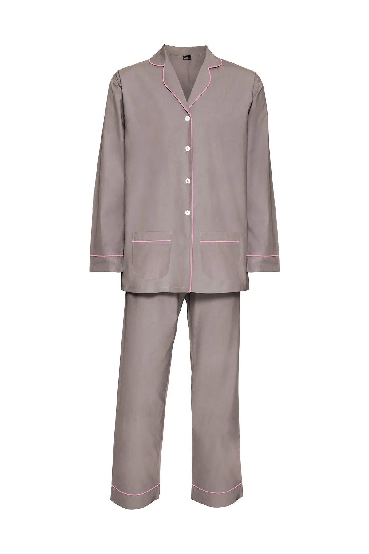 Women's Cotton Pyjamas - Grey & Pink Piping Debonnaire