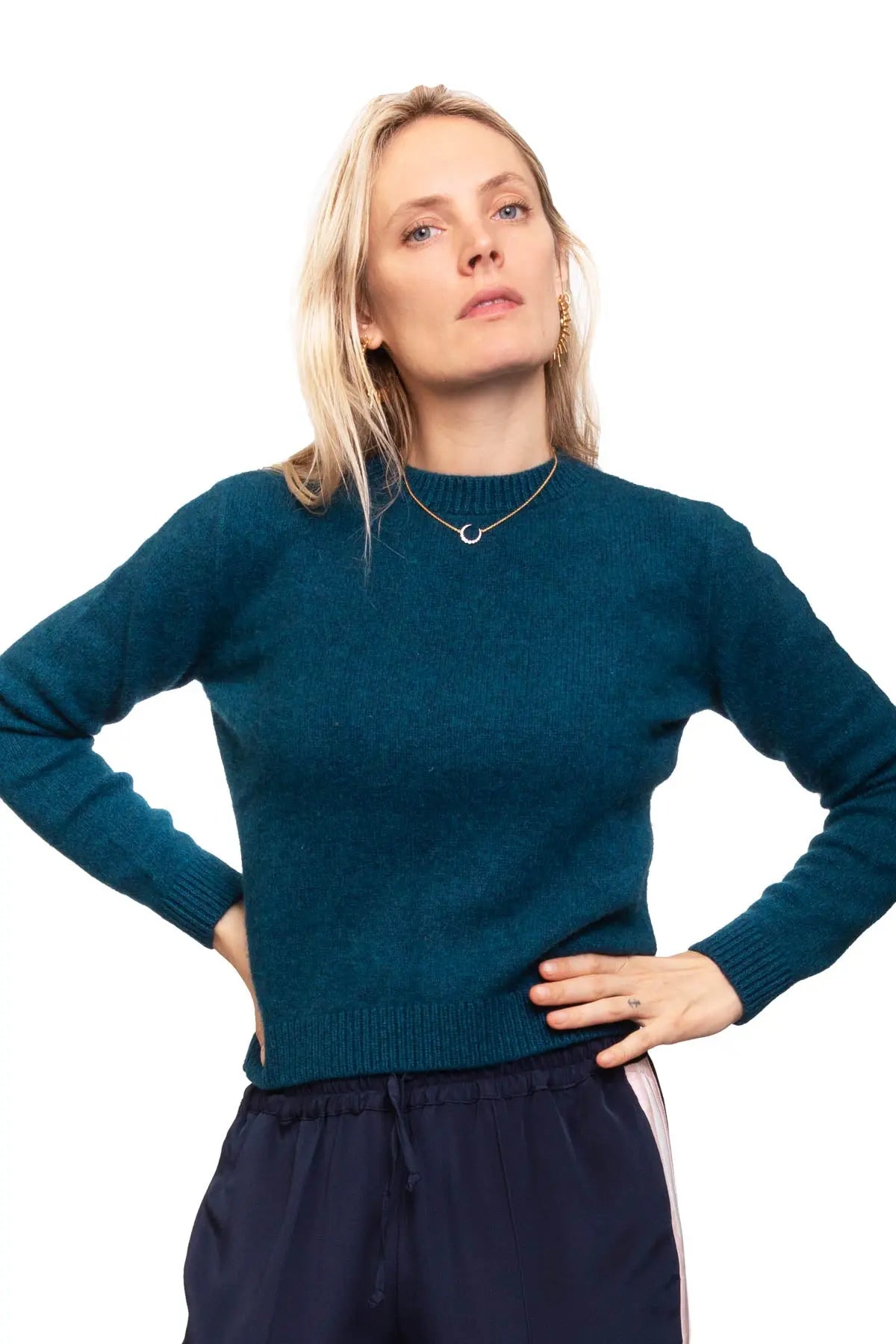 Simple Crew Jumper - Peacock The Elder Statesman