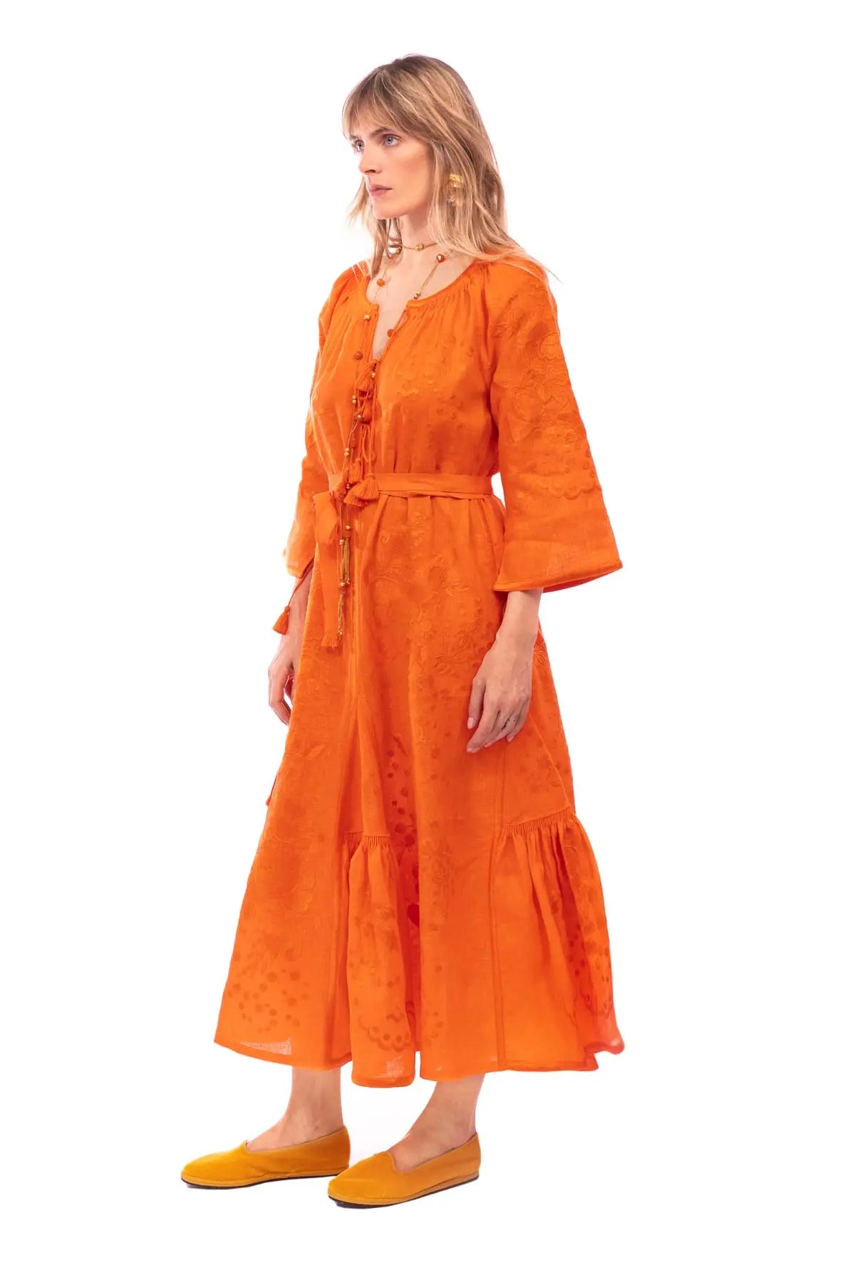 Hops Embroidered Dress - Orange Vita Kin