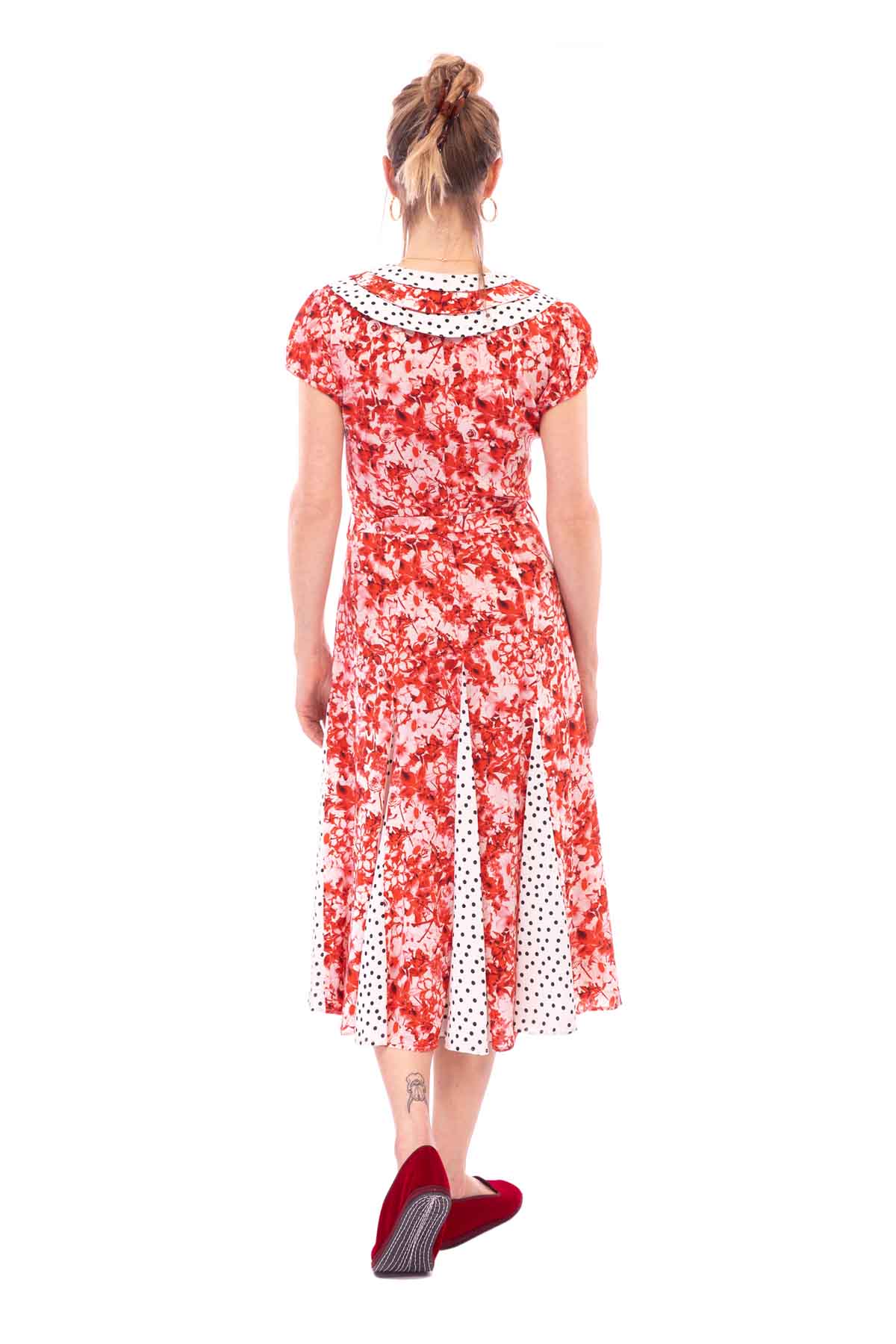 Tri Collar Silk Dress - Pink Floral