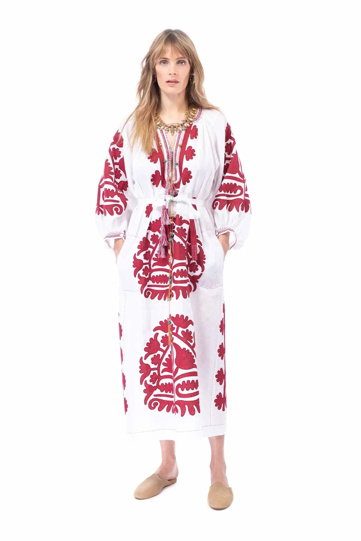 Shalimar Dress - White & Red Vita Kin