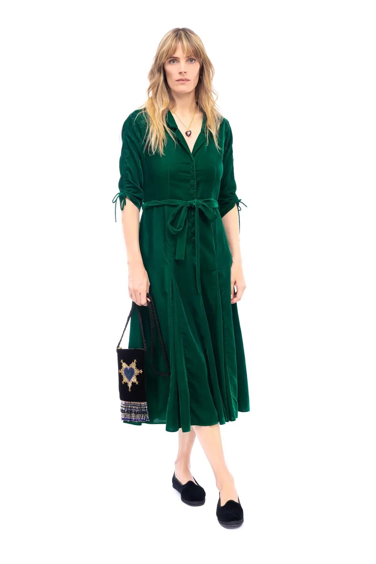 Bugesha Velvet Dress - Green Debonnaire