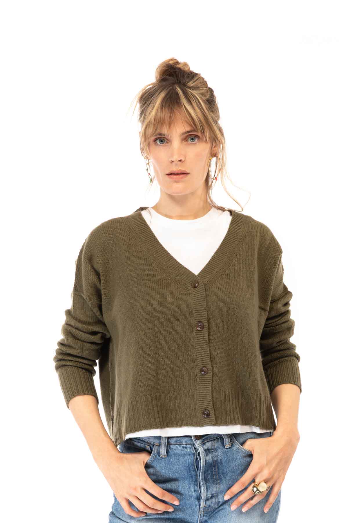 Cashmere Cardigan - Khaki Debonnaire