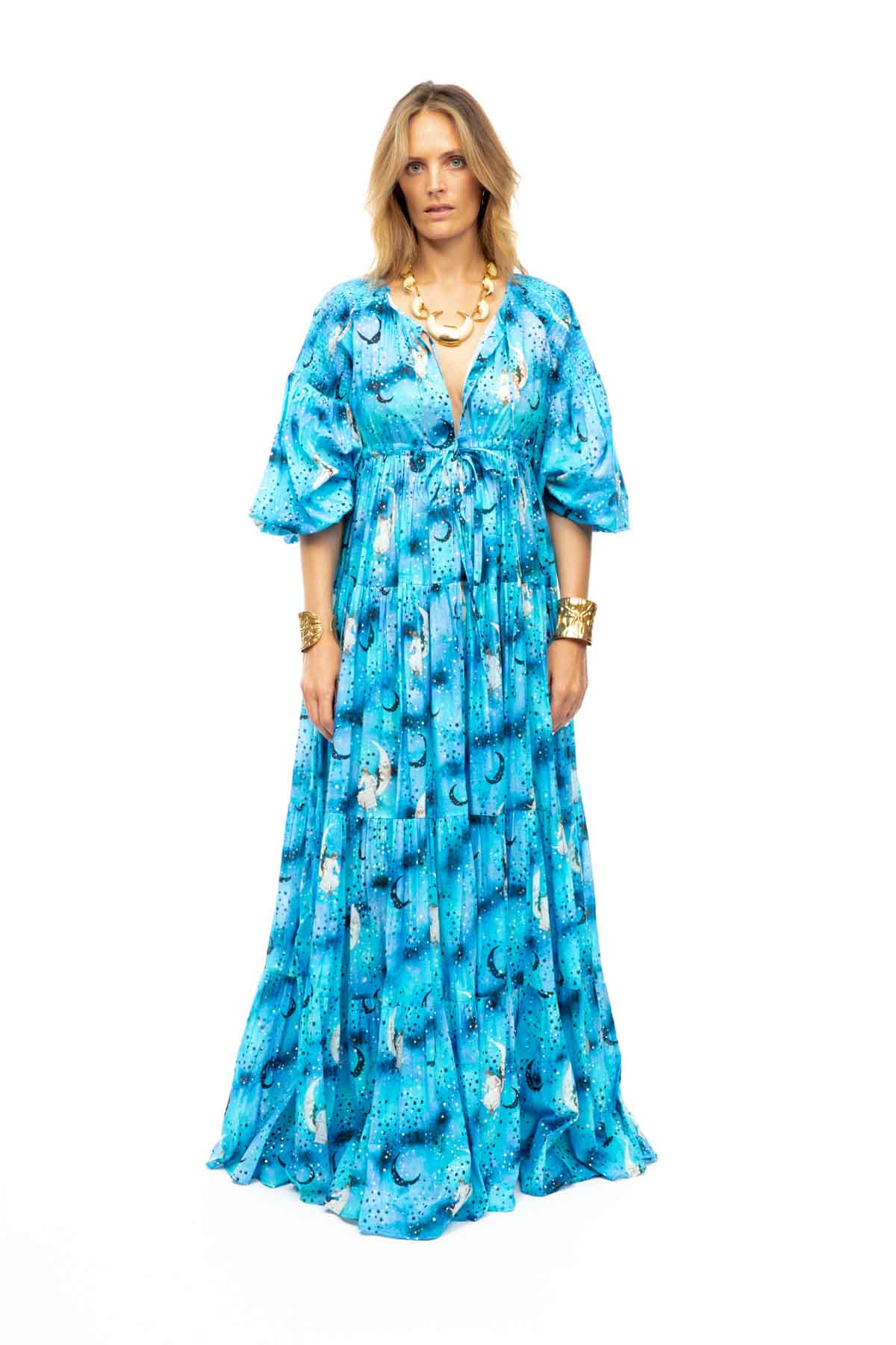 Long Cotton Sun Dress - Blue