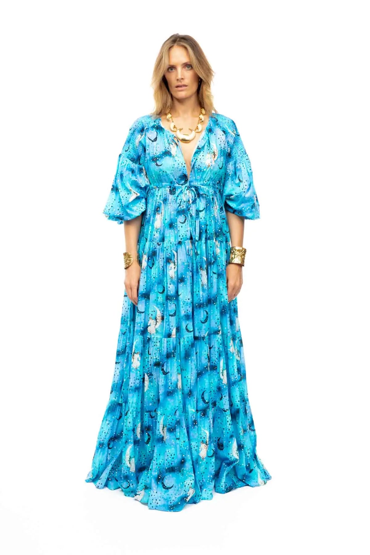 Long Cotton Sun Dress - Blue Debonnaire