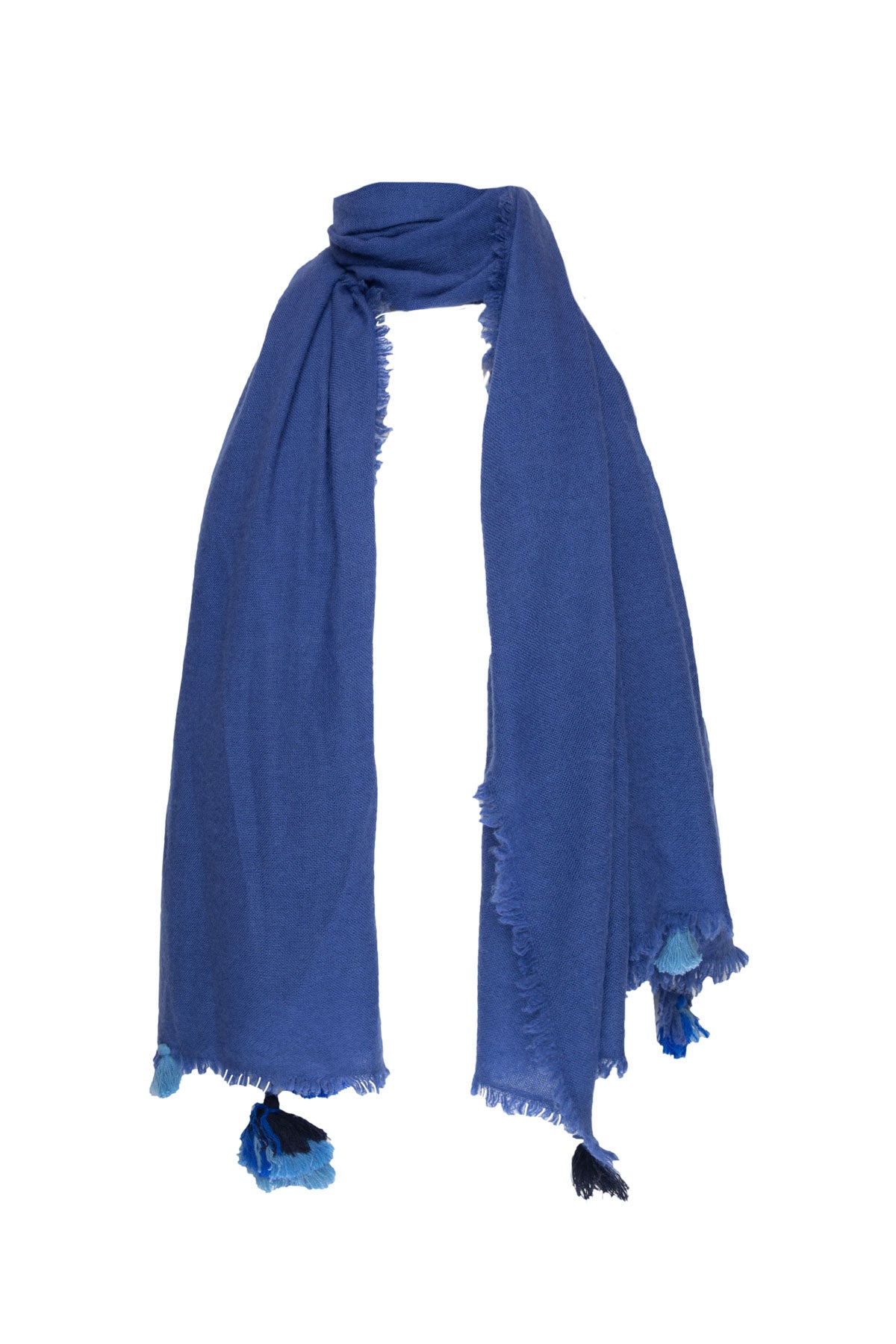 Cashmere Shawl With Tassels - Marlin Blue