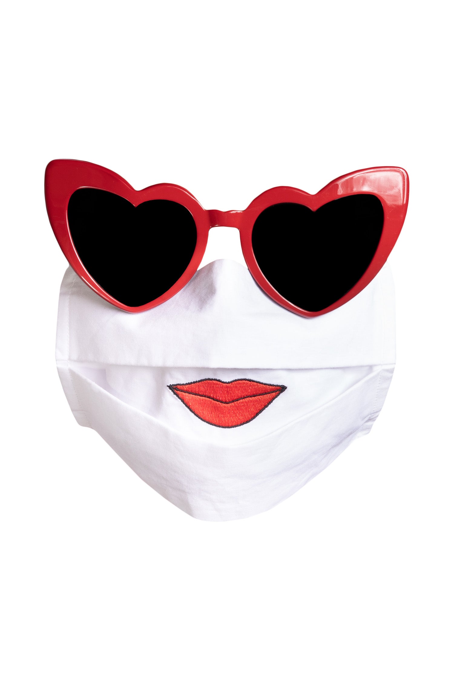 White Cotton Face Mask - Lips