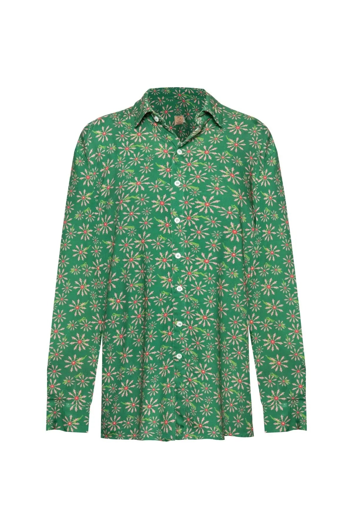 Men's Shirt - Green Flower Naked Ladies Print (Green & Red) Parioca