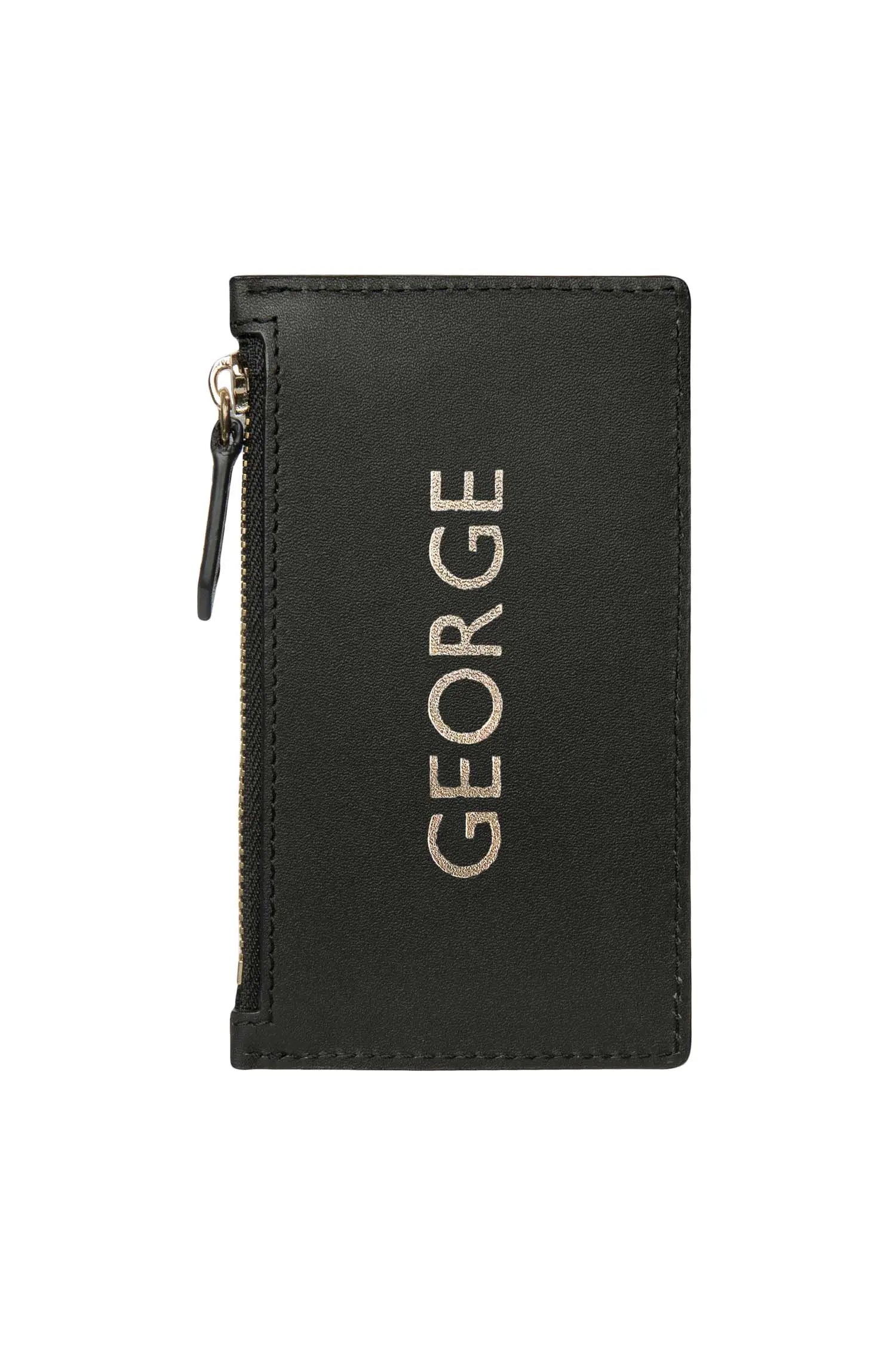 Leather Zip Card Holder - Black Debonnaire