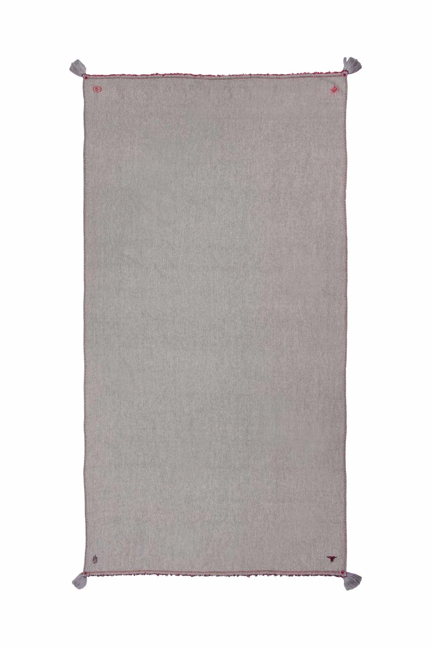 Meditation Shawl - Mid Grey with Dark Red Tassels The Holy Goat