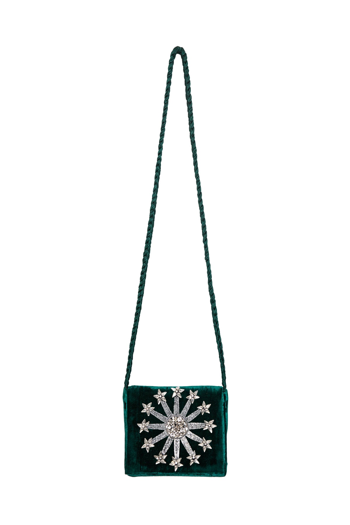 Star Crystal Velvet Bag - Green