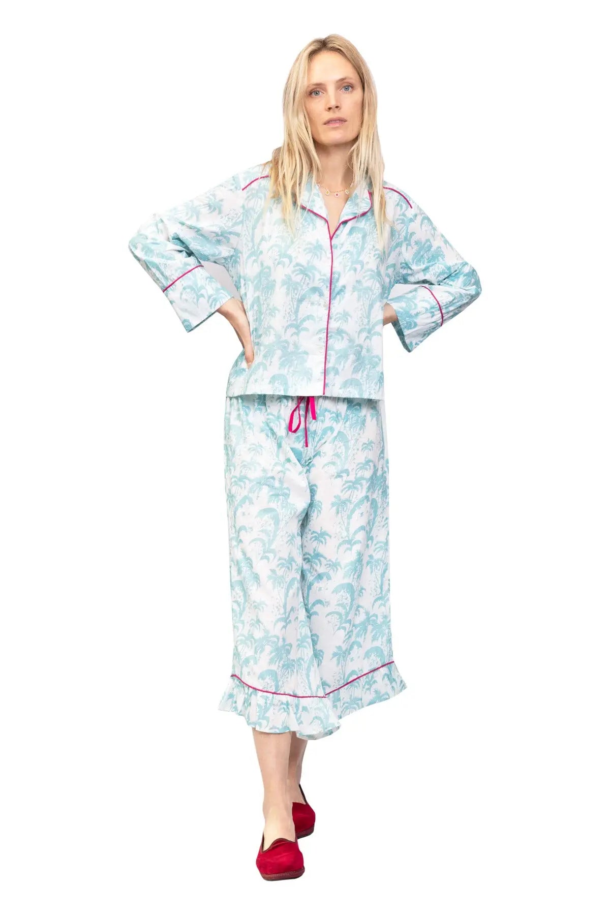 Frill Women's Cotton Pyjamas - Turquoise Debonnaire