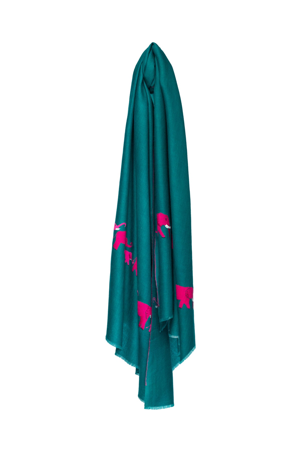 Elephant Embroidered Pashmina - Blue & Pink