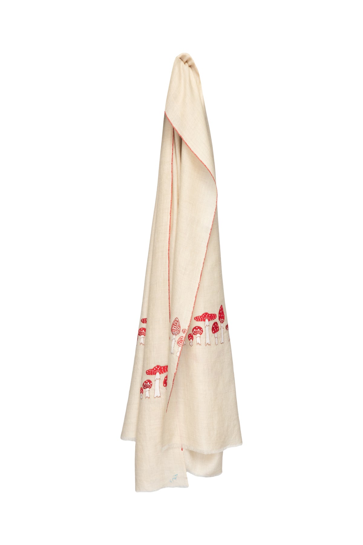 Mushroom Embroidered Pashmina Shawl - Cream