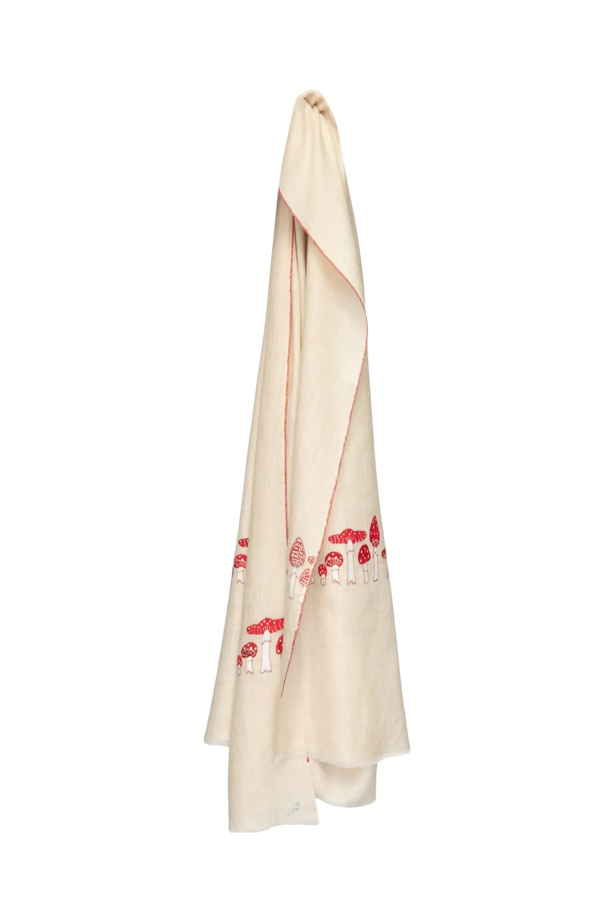 Mushroom Embroidered Pashmina Shawl - Cream Debonnaire