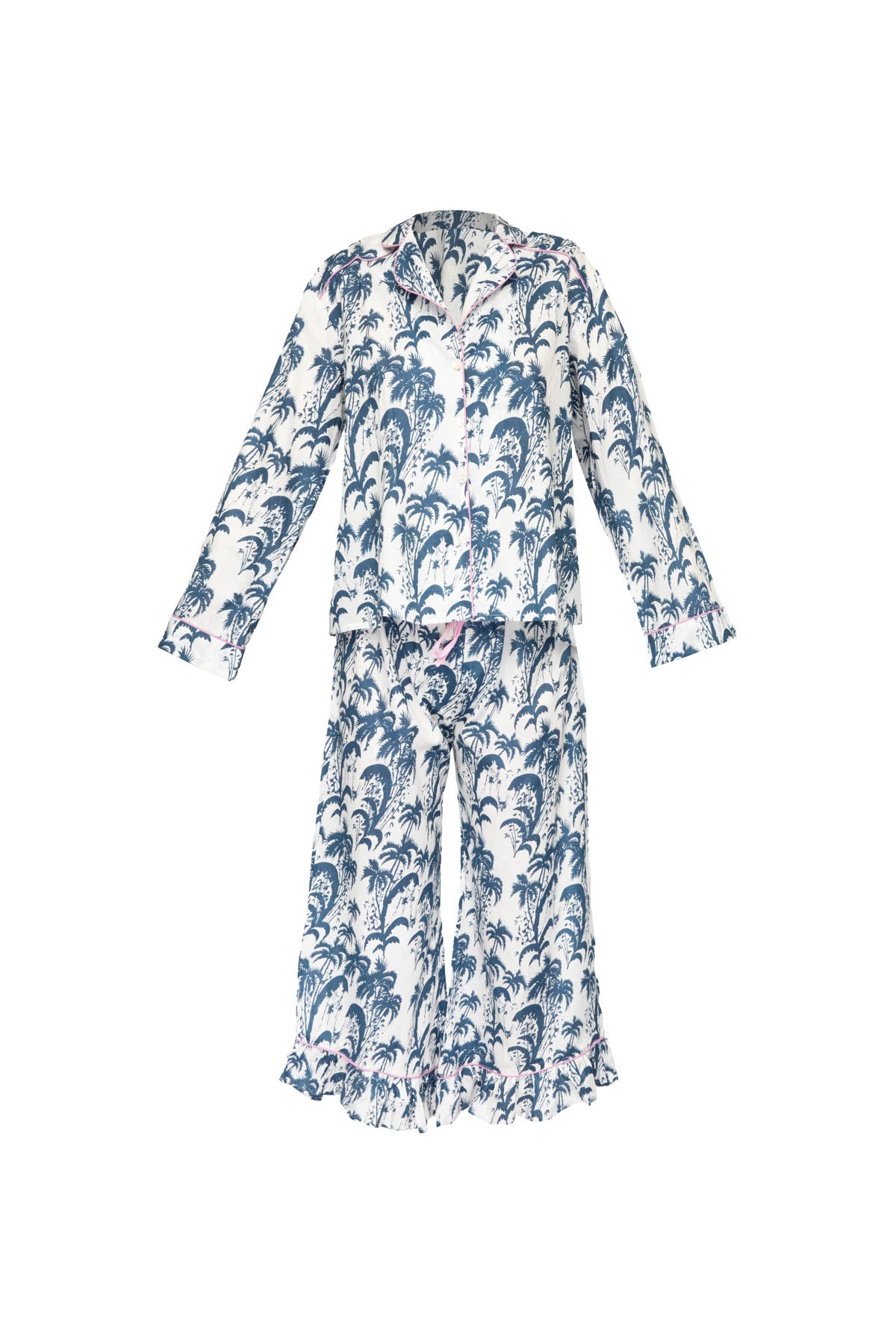 Frill Women's Cotton Pyjamas - Dark Blue