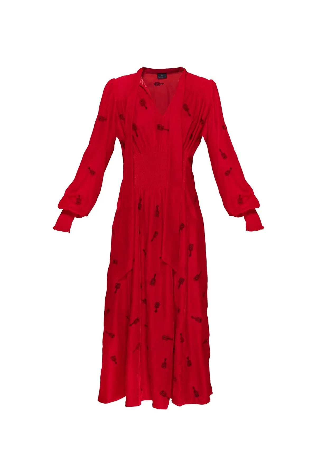 Velvet Boho Guitar Dress - Red Debonnaire