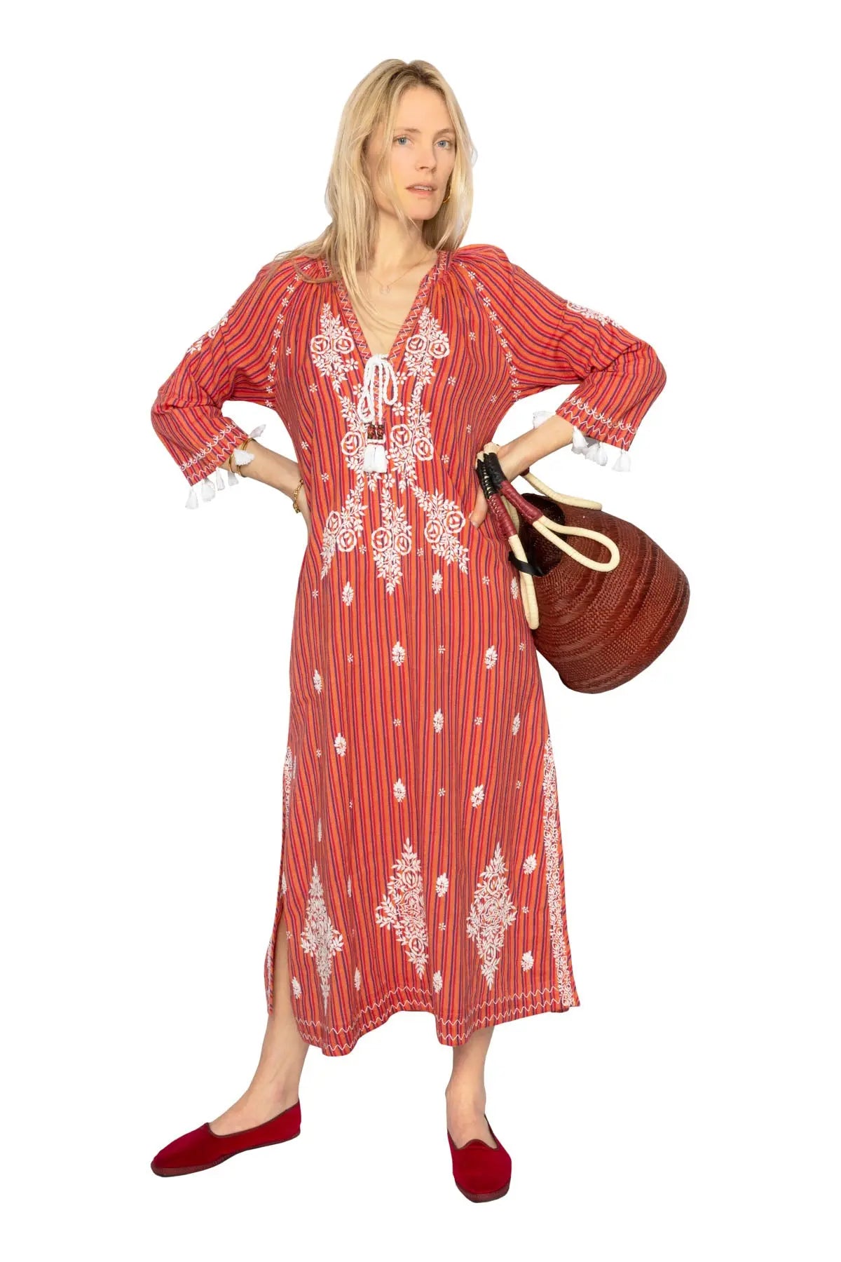 Berber Cotton Dress - Mandarin Stripes Ahilaya