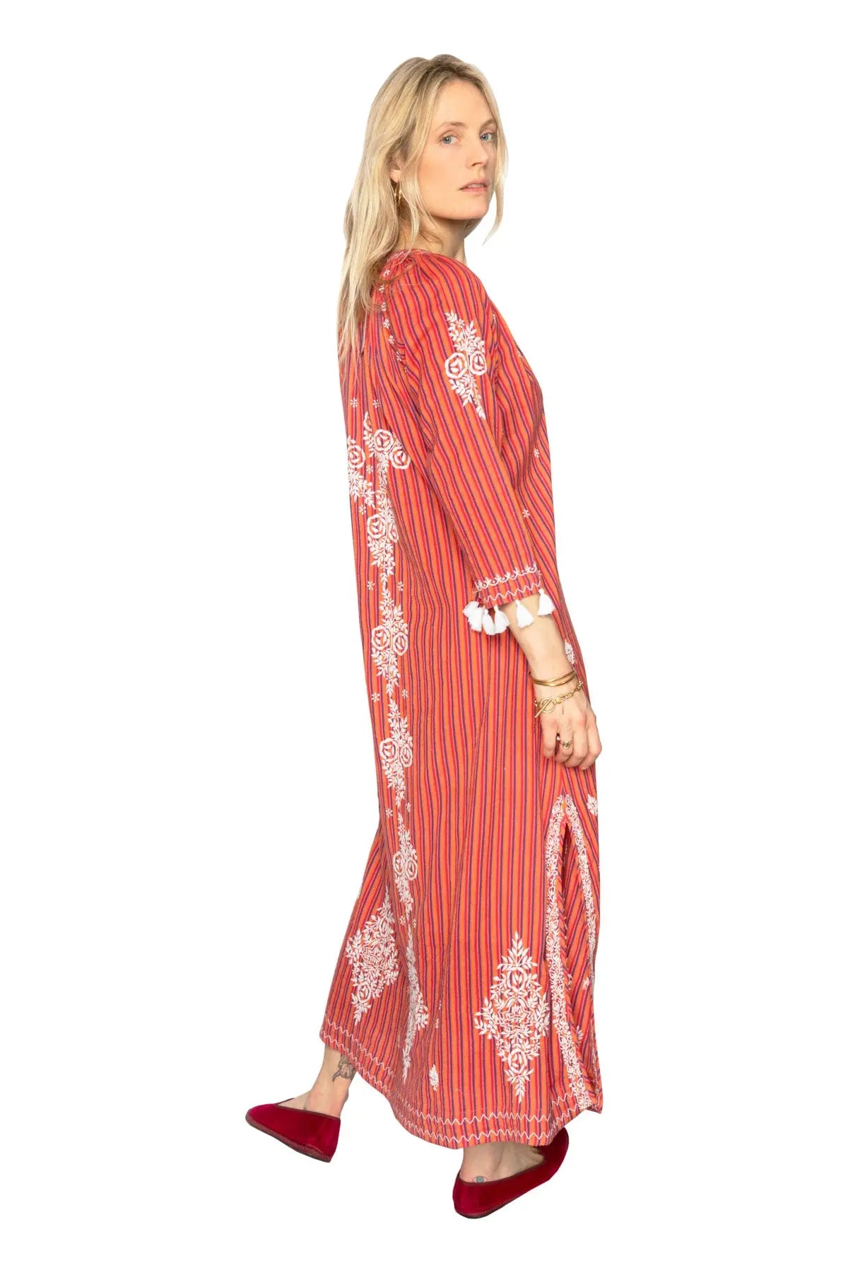 Berber Cotton Dress - Mandarin Stripes Ahilaya