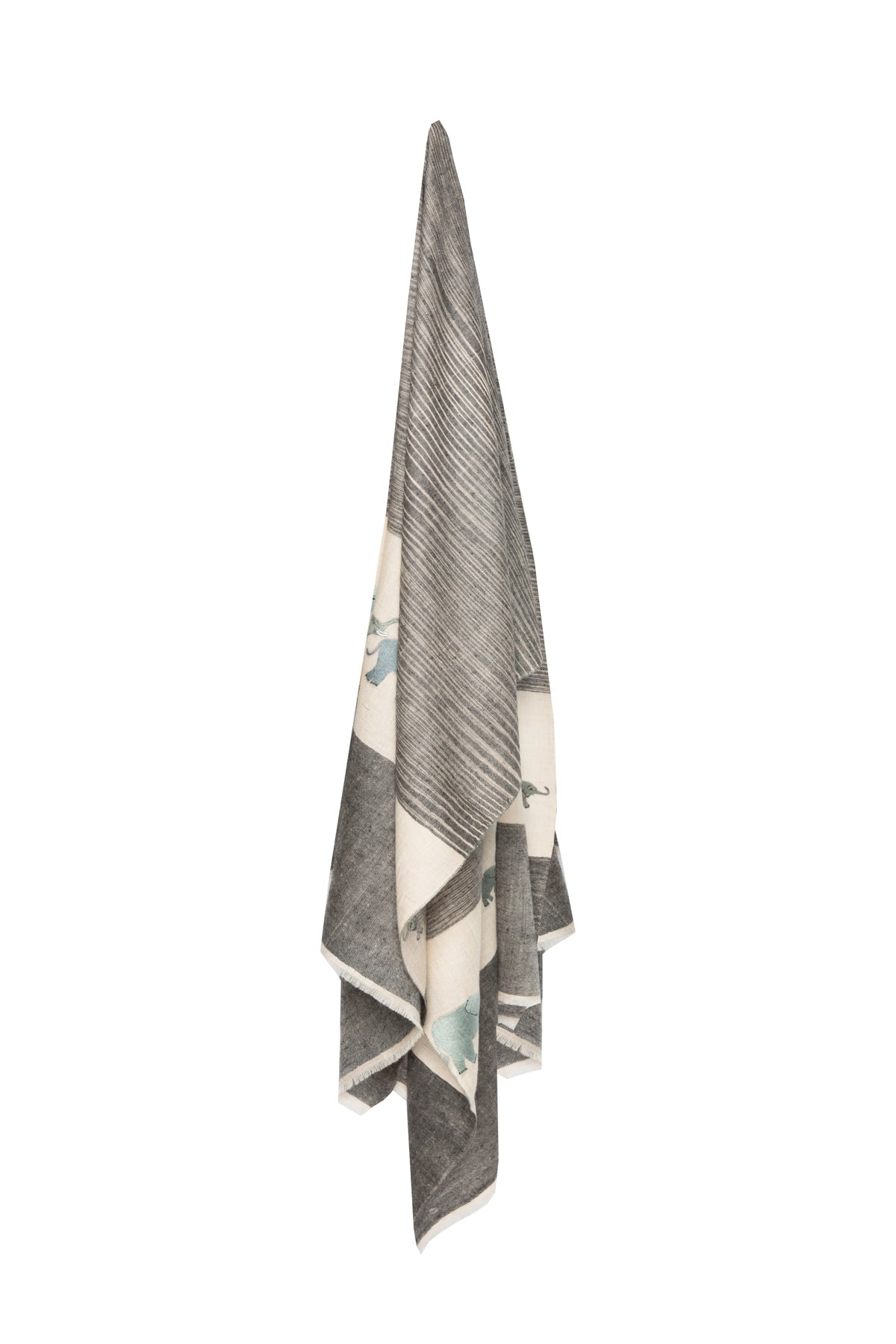 Elephant Embroidered Pashmina - Grey, White & Blue