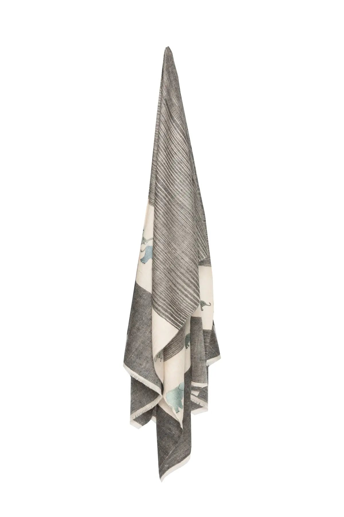 Elephant Embroidered Pashmina - Grey, White & Blue Debonnaire