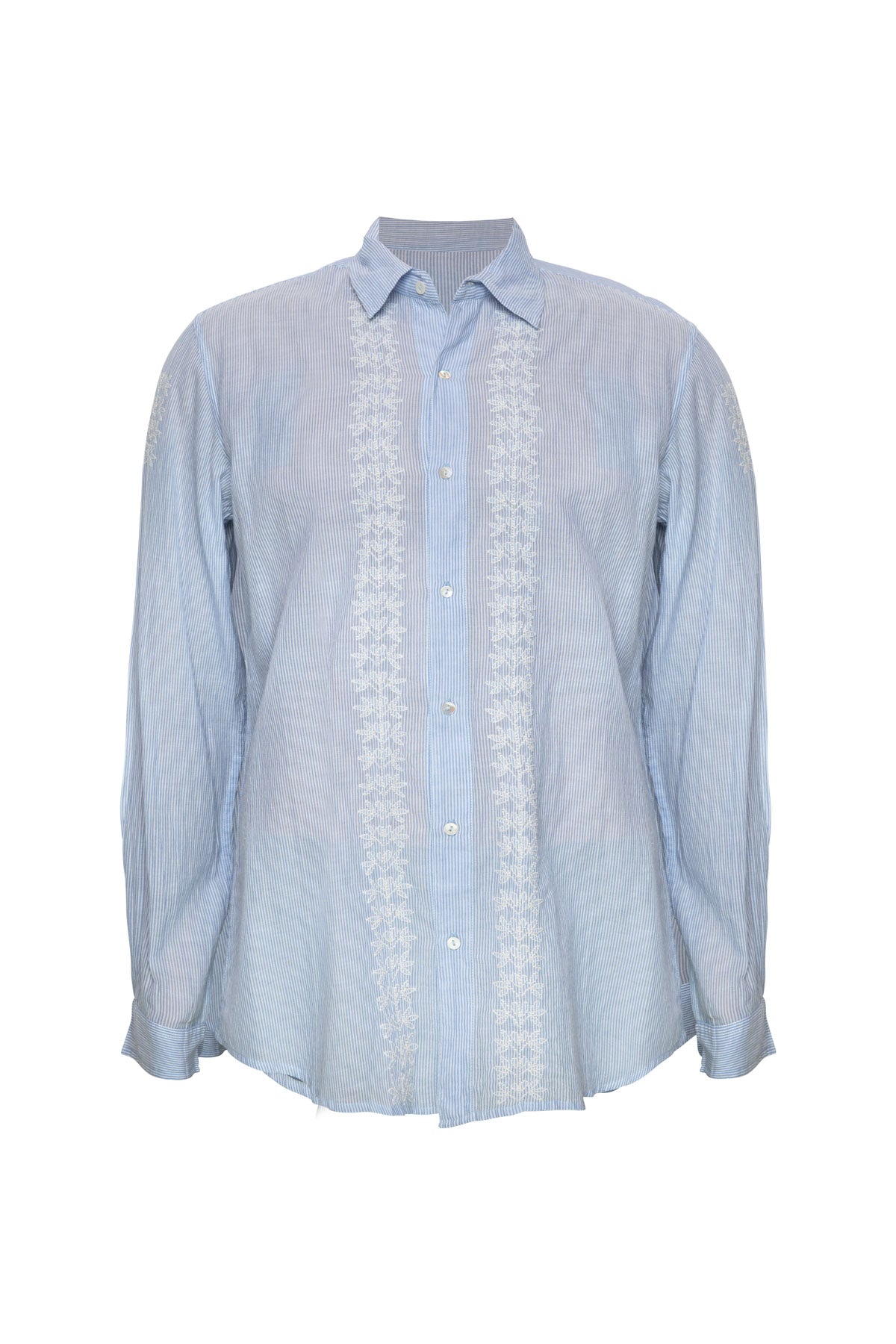 Men's Cotton Embroidered Shirt - Pale Blue