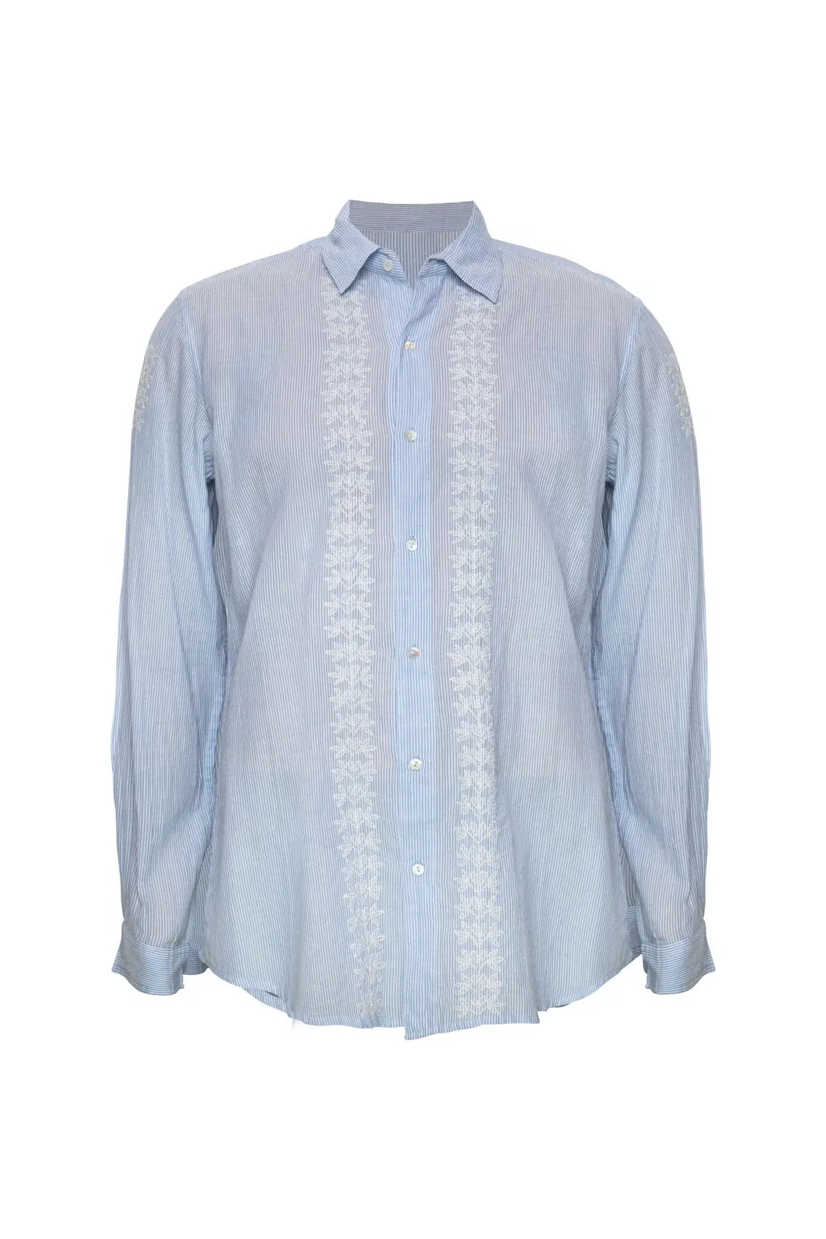 Men's Cotton Embroidered Shirt - Pale Blue Kalyan