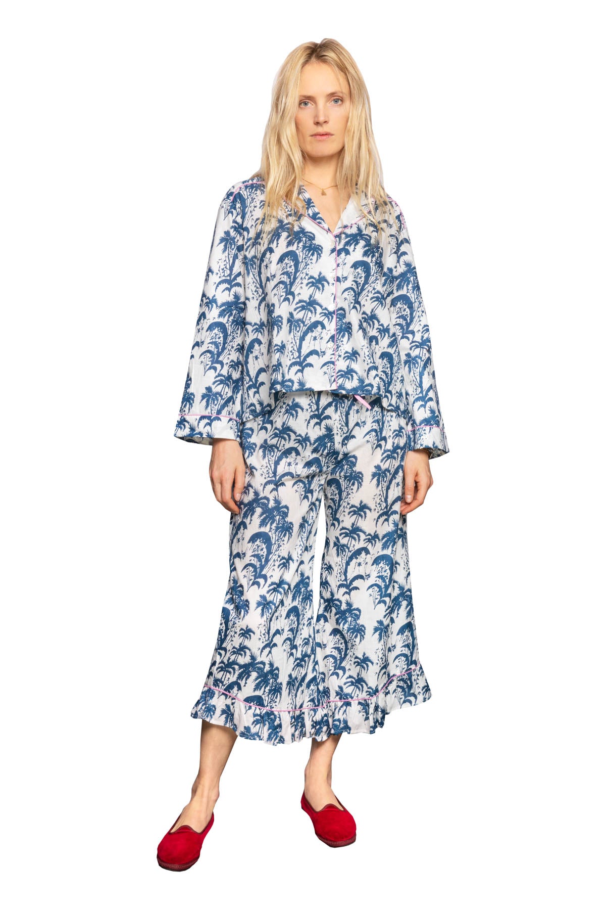 Frill Women's Cotton Pyjamas - Dark Blue